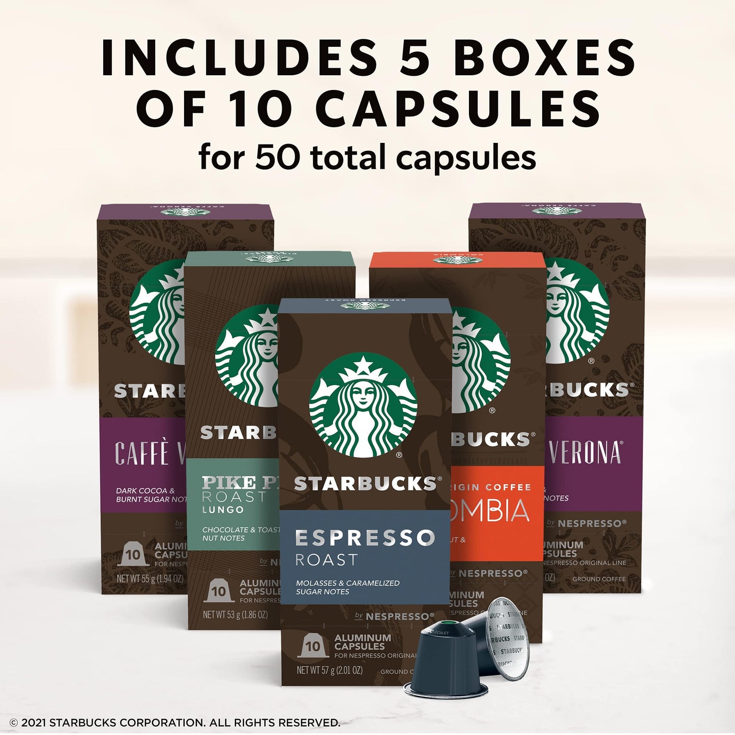 Starbucks by Nespresso Espresso Pods, Intense Variety Pack, 50-count, Original Line