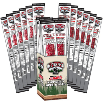 Old Trapper Kippered Steak, Peppered Flavor, Two-Ounce Individually Wrapped Packages, Spicy Meat Snack for Between Meal Bites, 2