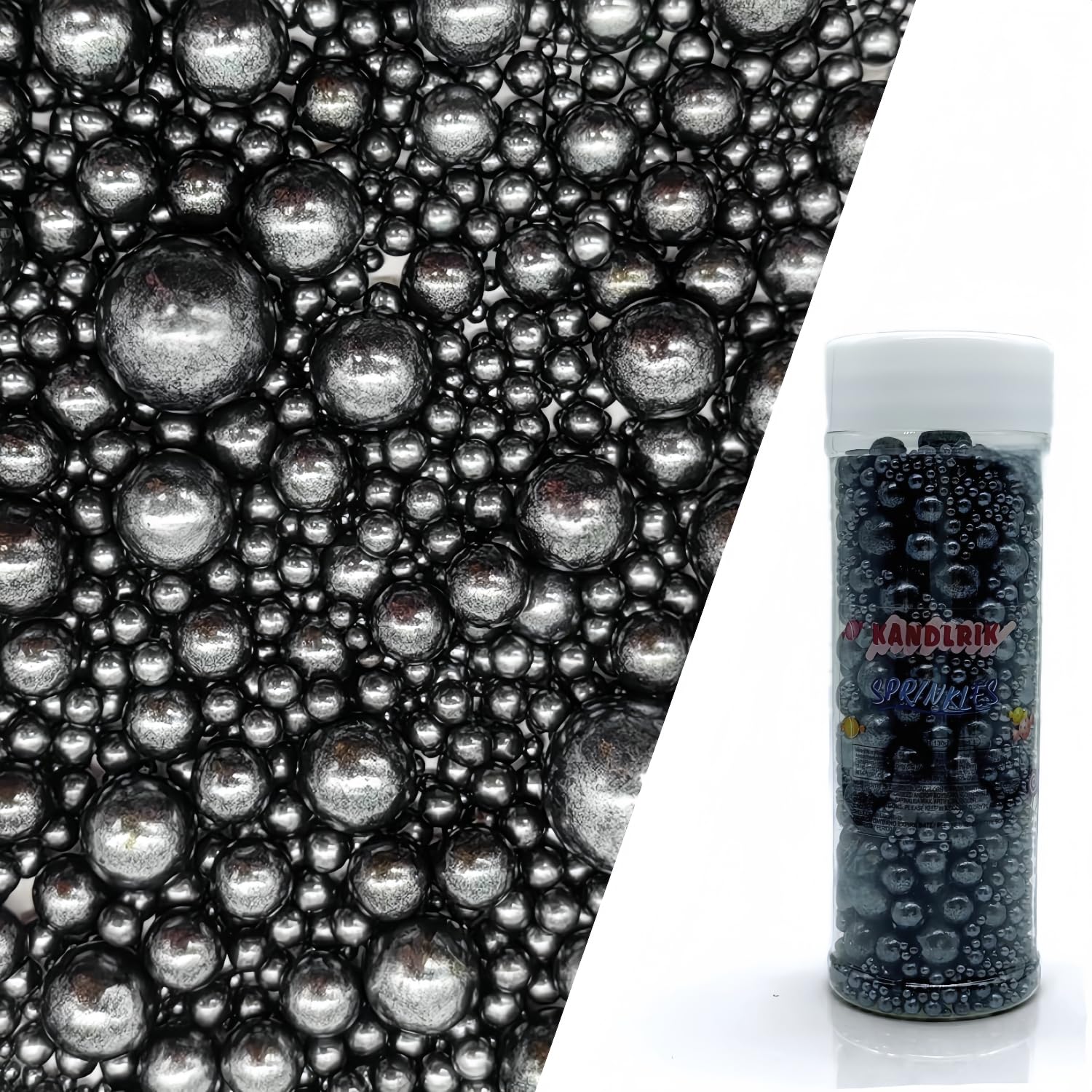 Edible Black Sugar Pearls Sprinkles Candy Mix Size Pearls Cake Decorations Cupcake Toppers Cookie Decorating Perfect for Wedding