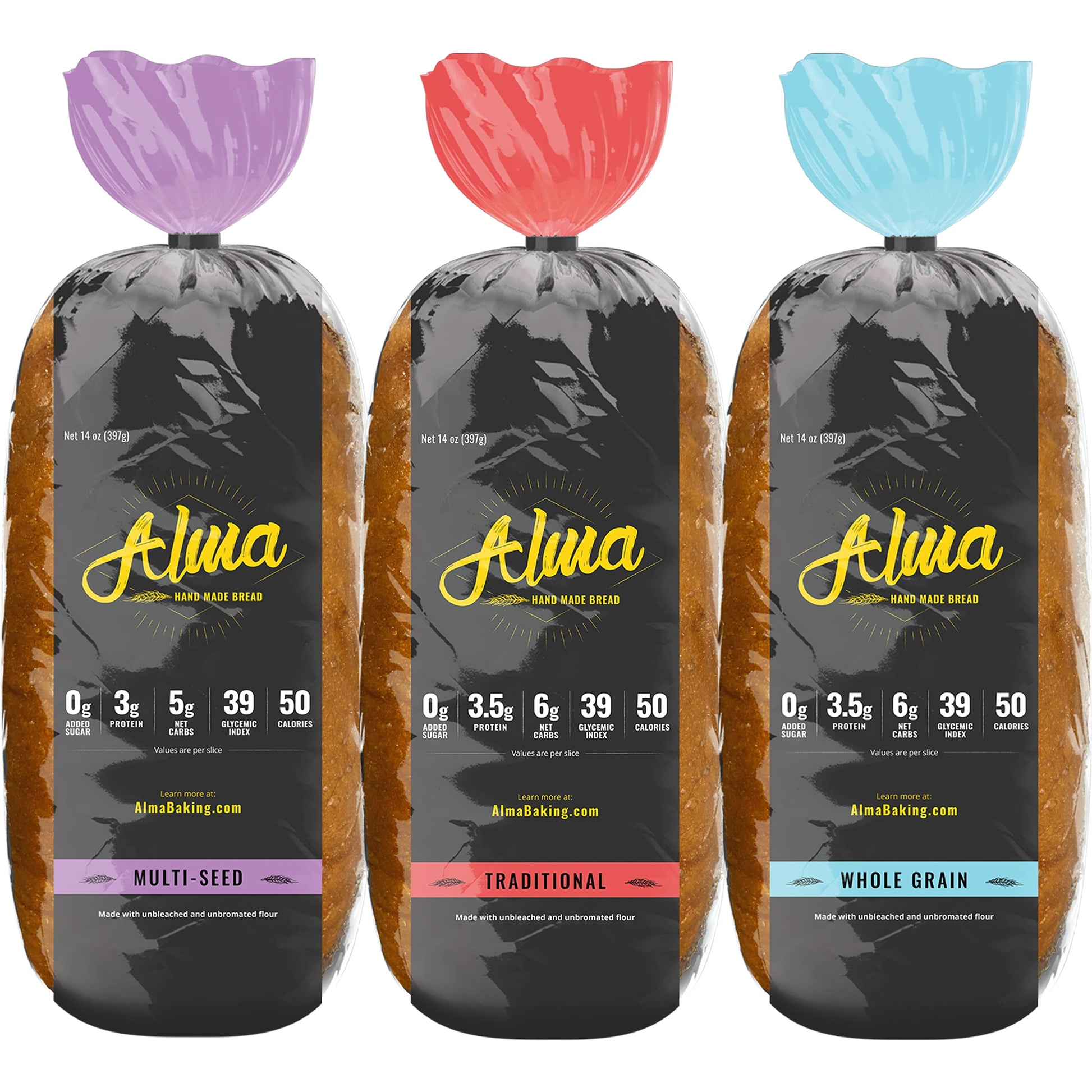 Alma Baking Bread - Low Carb, Low Glycemic, Keto Friendly, Low Calorie, Sugar Free - Sliced Loaf Sandwich Bread (Variety Sampler