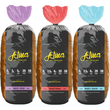 Alma Baking Bread - Low Carb, Low Glycemic, Keto Friendly, Low Calorie, Sugar Free - Sliced Loaf Sandwich Bread (Variety Sampler