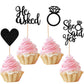 ZHUOWEISM Cupcake Toppers 24 PCS Glitter Heart Ring Bachelorette Wedding Engagement Party Decorations Small Black Bamboo