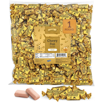 Zazers Gold Chewy Foil Candy - 1 Pound - Peach Flavor - Individually Wrapped, Perfect for Color Themed Party Decor, Great for Of