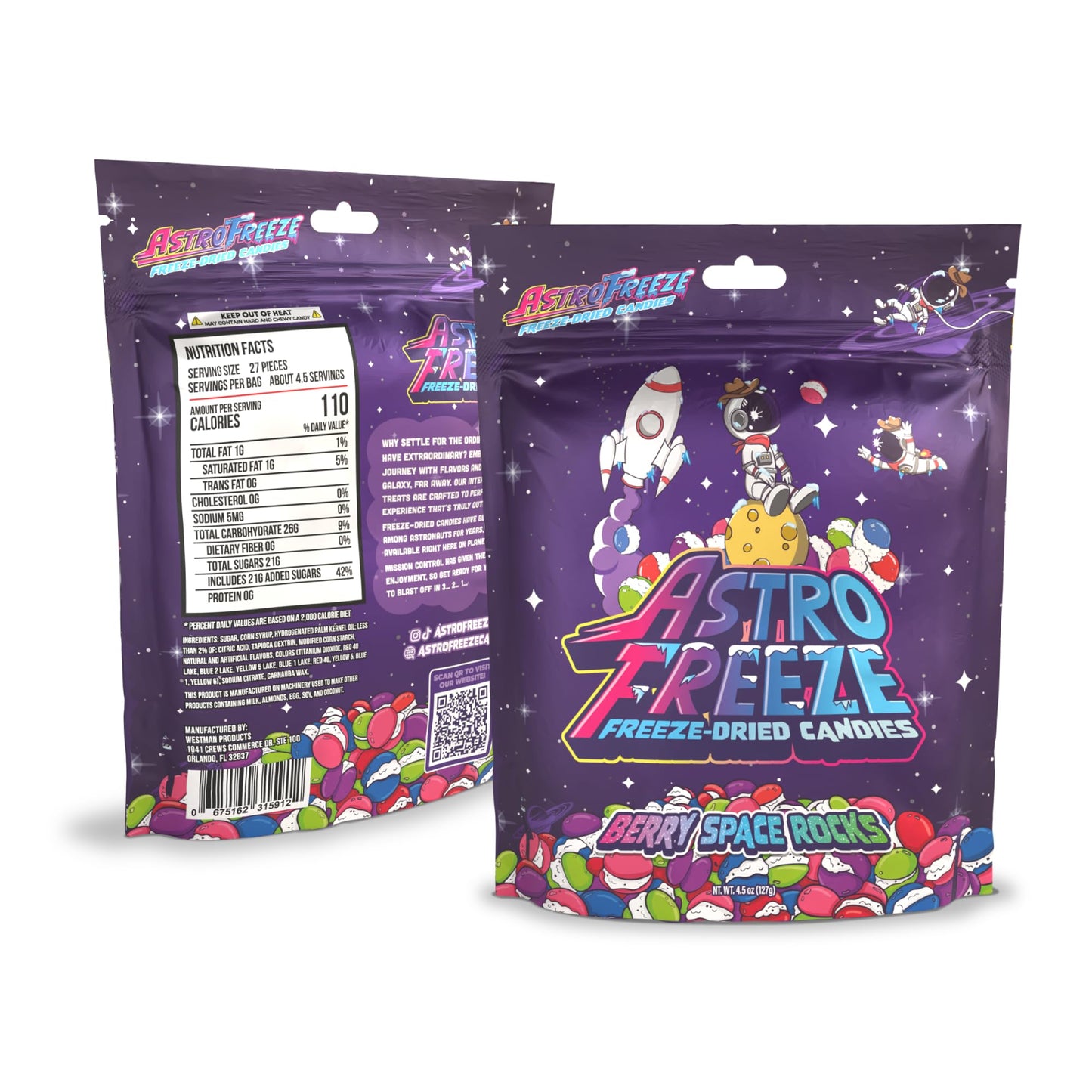 Premium Freeze Dried Berry Skittles - [4-Pack] 18Oz 1.13Lb - Berry Space Rocks Freeze Dried Candy - Flavors = Melon Berry, Wild