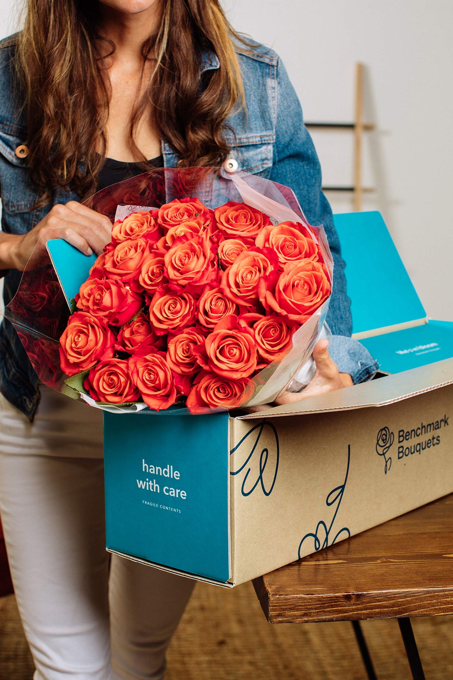 Benchmark Bouquets - 24 Stem Premium Orange Roses (Glass Vase Included) - Fresh Flowers For Delivery - Gift For Graduation, Birt