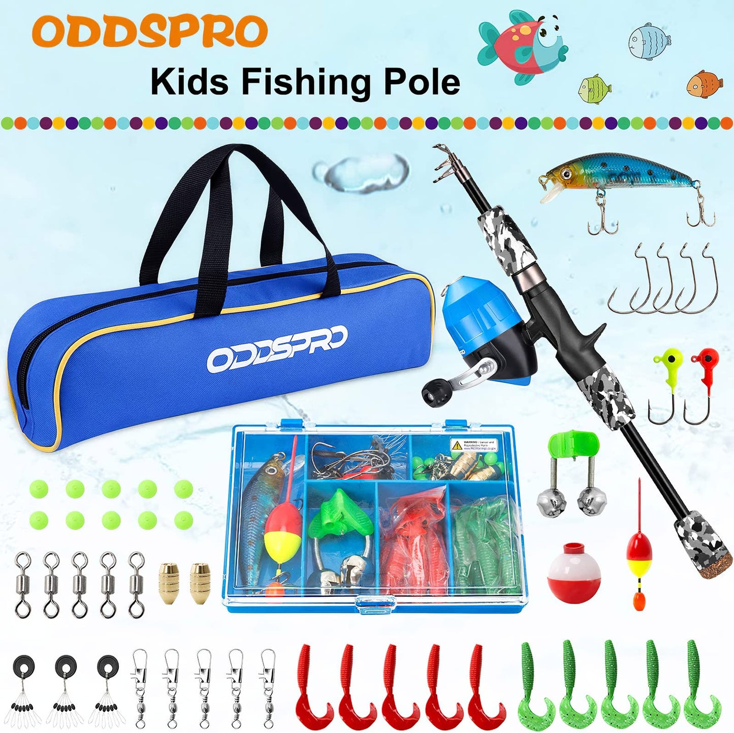Oddspro Toddler Fishing Pole, Collapsible Fishing Pole And Reel Combo - Telescopic Fishing Pole For Boys Girls