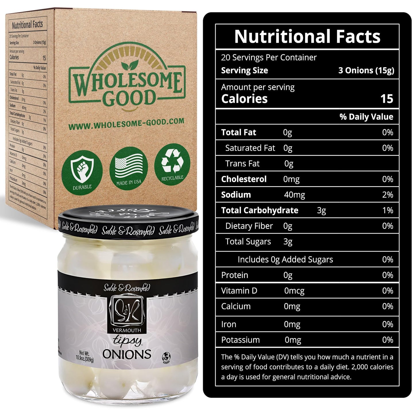 Sable & Rosenfeld Tipsy Onions - Pickled Silverskin & Pearl Onions - 10.9 Ounce (Pack of 3) - Ideal for Cocktails & Appetizers