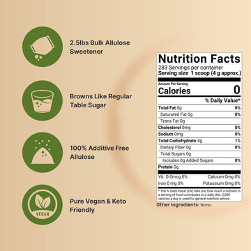 Naturebell Allulose Sweetener, 2.5 Lbs | Keto & Vegan-Friendly, White Sugar Substitute | 0 Calorie, 0 Sugar, 0 Net Carb, Non-Gly