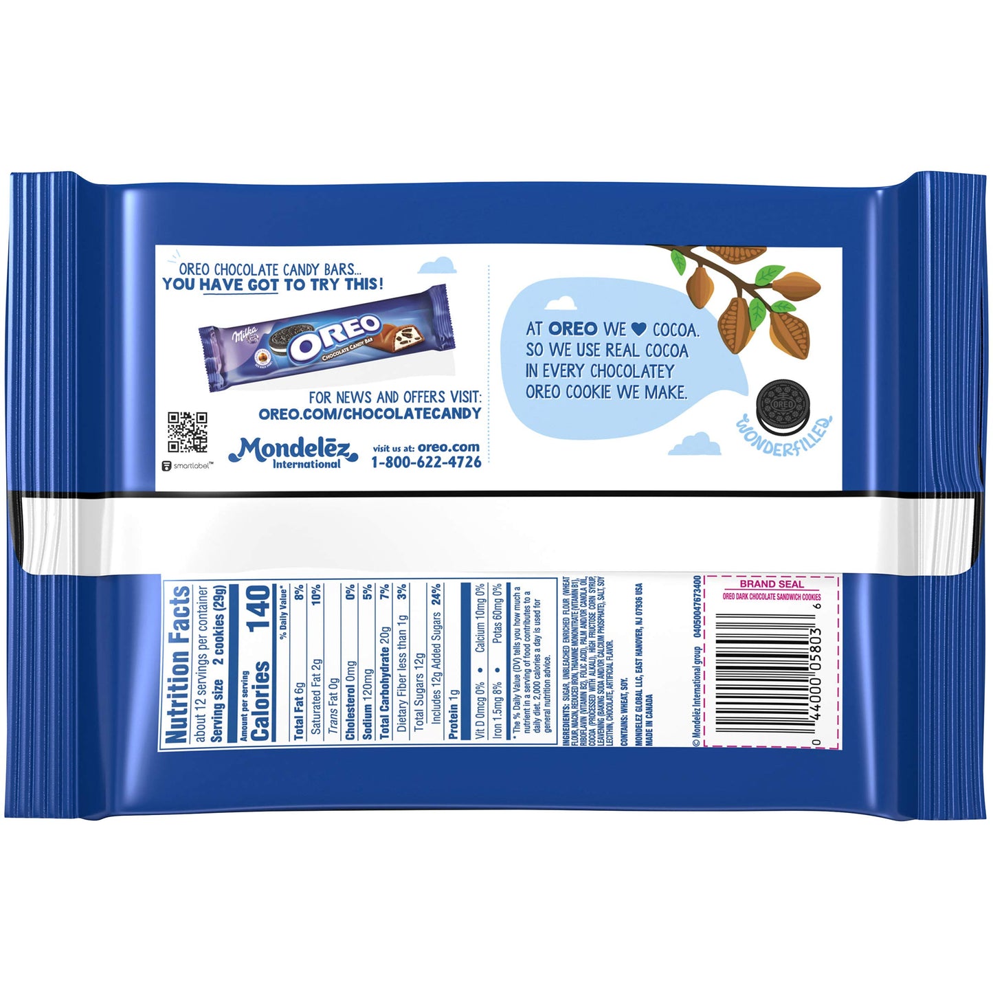 OREO Chocolate Sandwich Cookies, Dark Chocolate Flavored Creme, 1 Resealable 12.2 oz Pack
