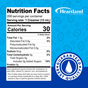 Heartland Non Dairy Liquid Coffee Creamer, French Vanilla, 200 Single Serve Cups, Shelf Stable, No Refrigeration
