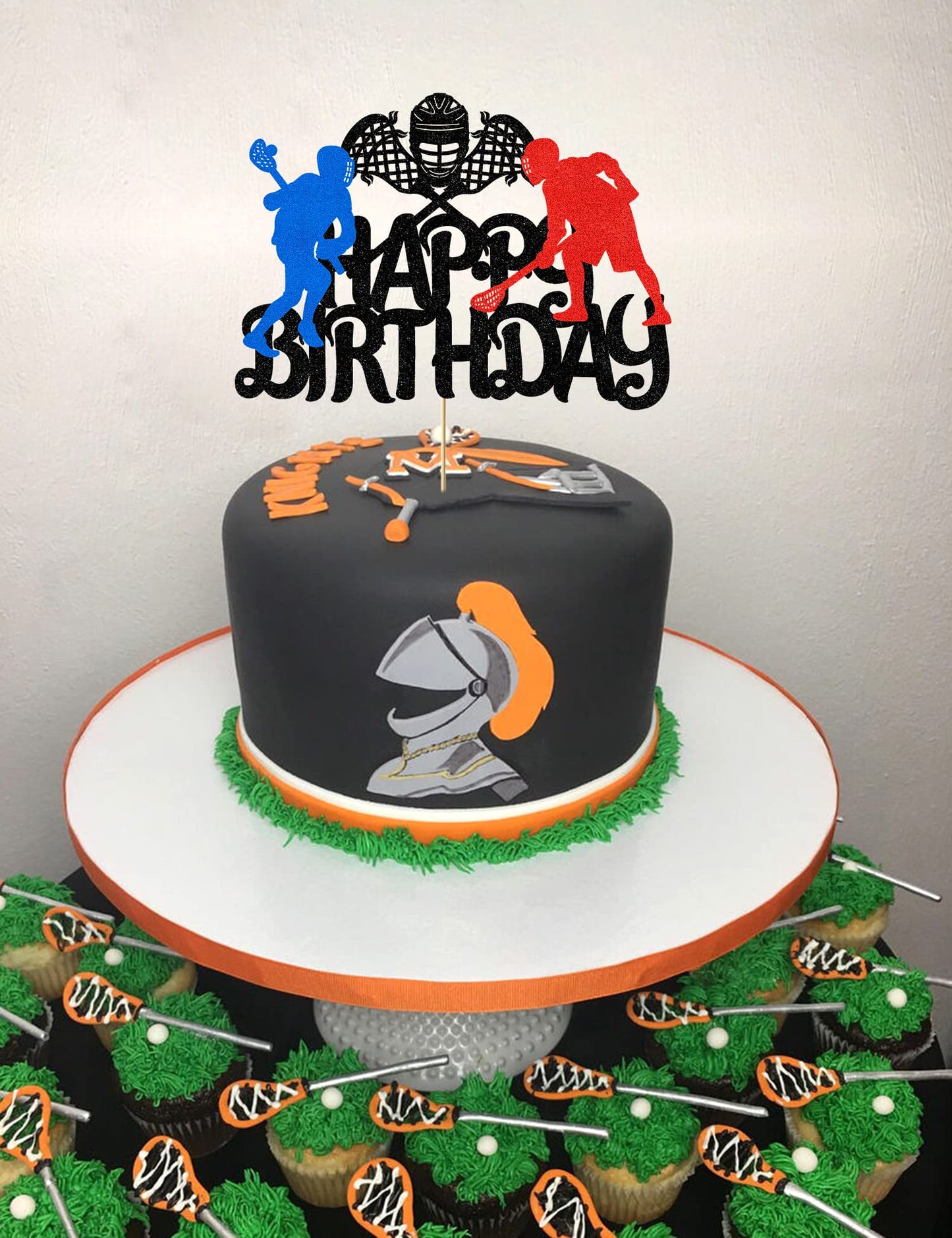 Finestore168 Lacrosse Cake Topper, Plastic, Sport Theme, Birthday Decoration, Red/Blue/Black, Model YX0072
