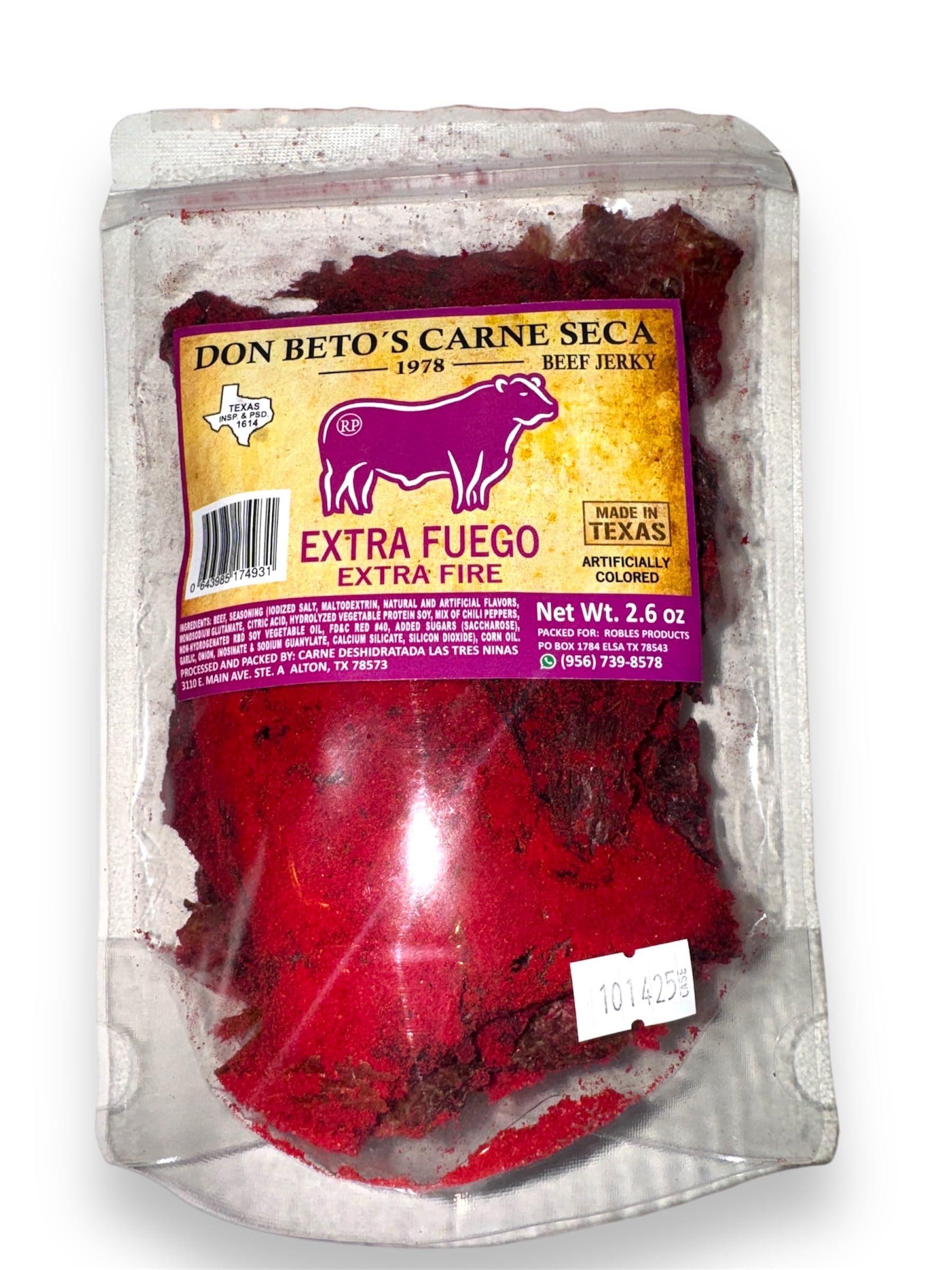 Don Betos Extra Fuego Beef Jerky  Texas Made  Extra Spicy  2.6 oz