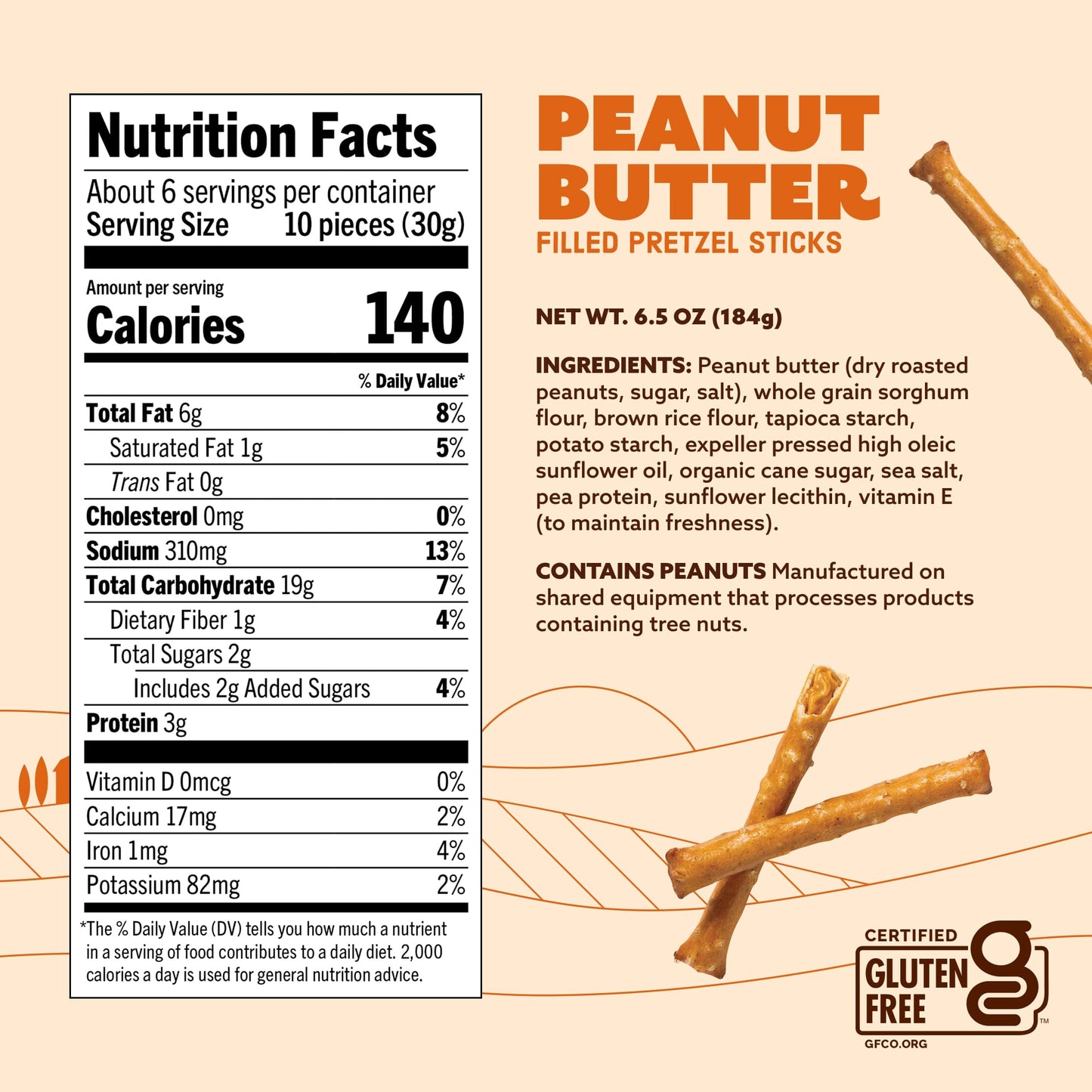 Quinn Peanut Butter Filled Pretzel Sticks, Gluten Free, Dairy Free, Vegan, 6.5 oz (Pack of 4)