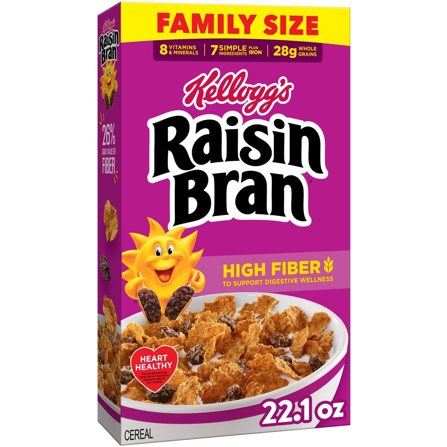Kelloggs Raisin Bran Breakfast Cereal  High Fiber  28g Whole Grain  Family Size  22.1 oz