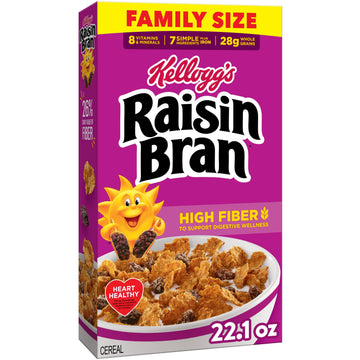 Kelloggs Raisin Bran Breakfast Cereal  High Fiber  28g Whole Grain  Family Size  22.1 oz