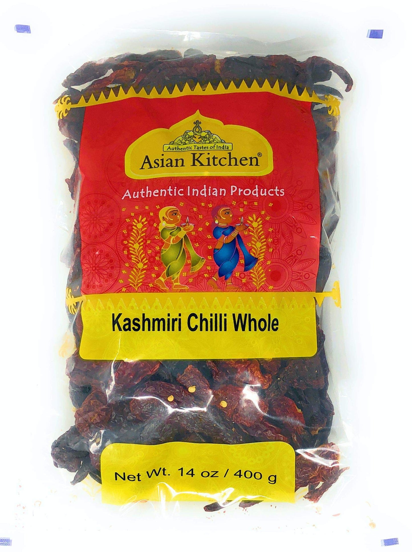 Asian Kitchen Kashmiri Chilli Whole, Low Heat Indian Chilli 14Oz (400G) ~ All Natural | Vegan | Gluten Friendly | Non-Gmo | Indian Origin