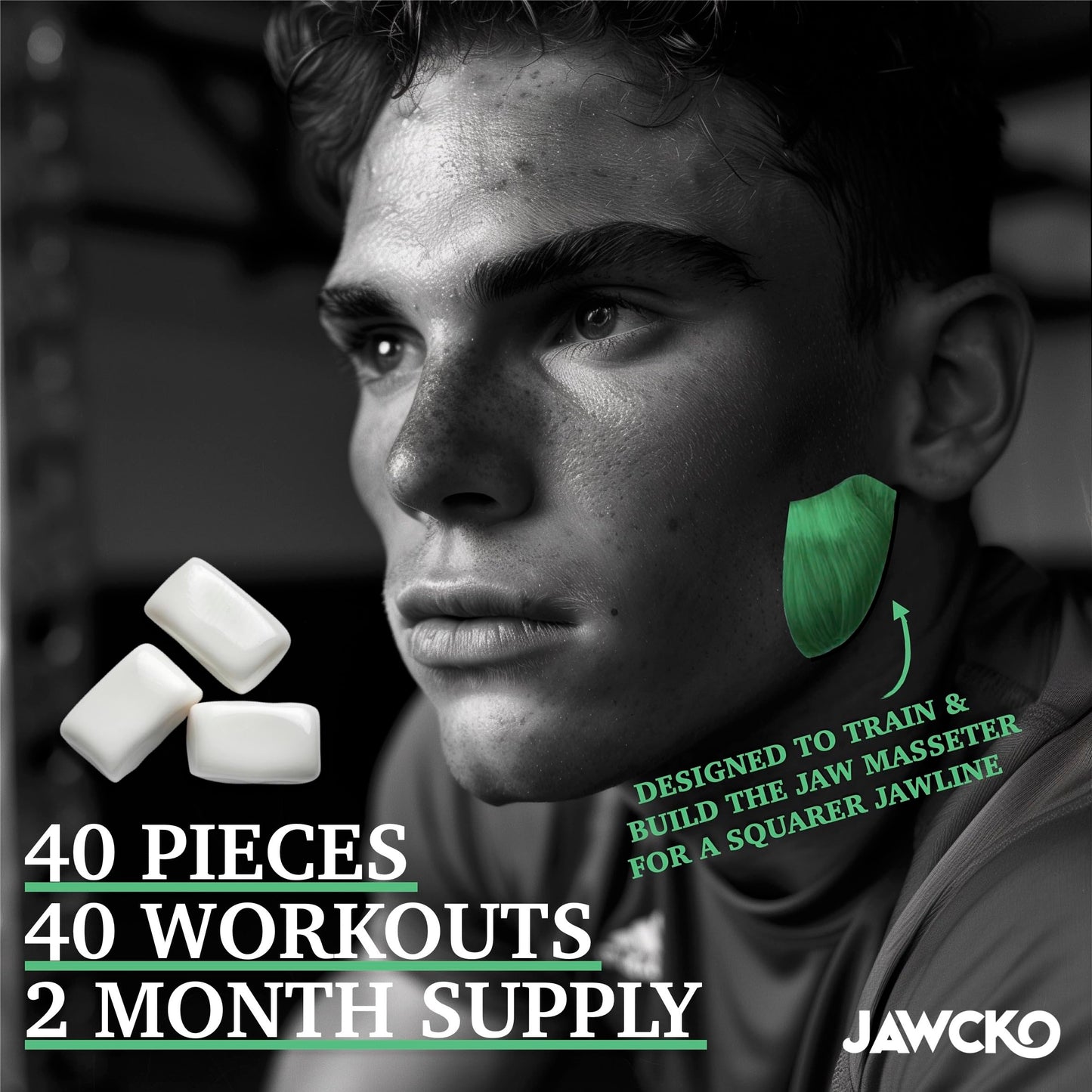 JAWCKO Ultra-tough Jawline Chewing Gum | Get a Stronger, Squarer Jawline | Mighty Mint Jaw Training Hard Gum | Chisel, Sculpt, T