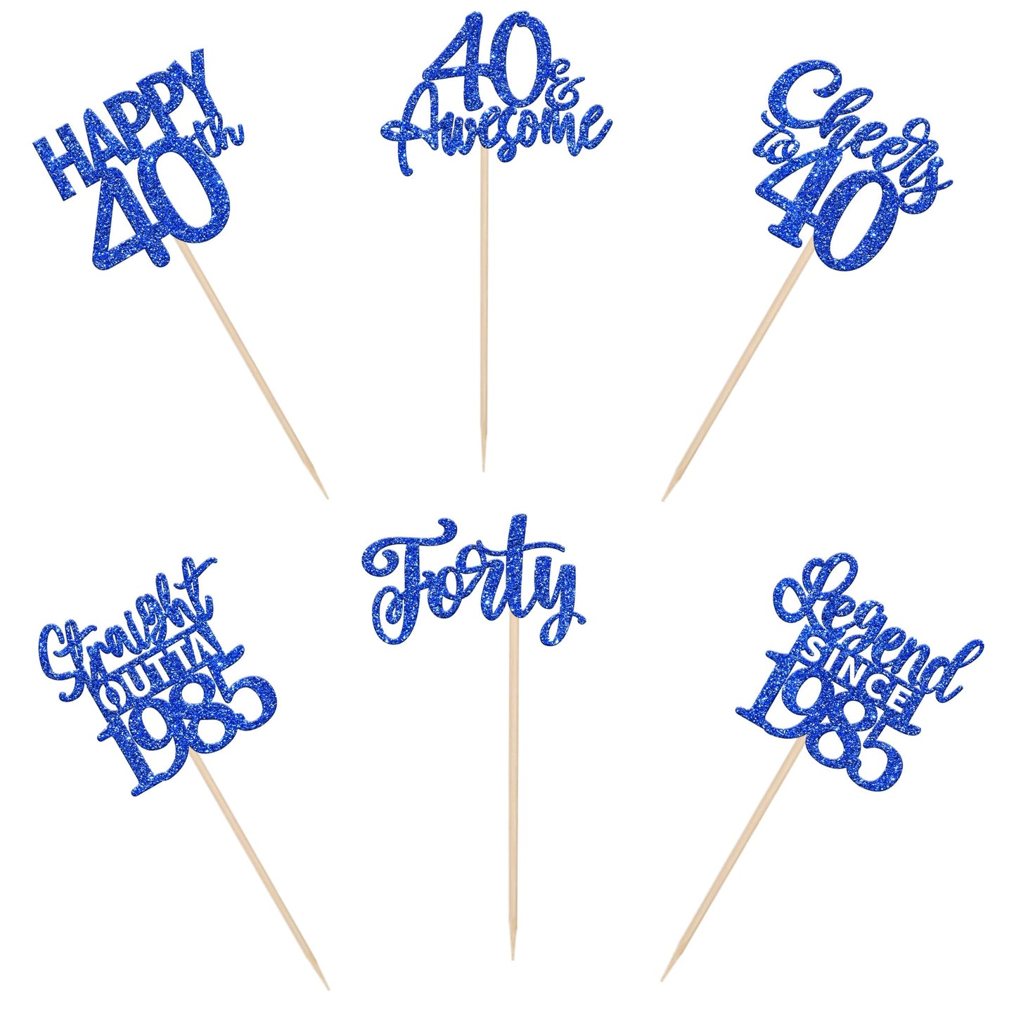 24Pcs Blue Happy 40Th Birthday Cupcake Toppers Forty Straight Outta 1985 Cupcake Picks Cheers To 40 Lengend Since 1985 Cake Deco