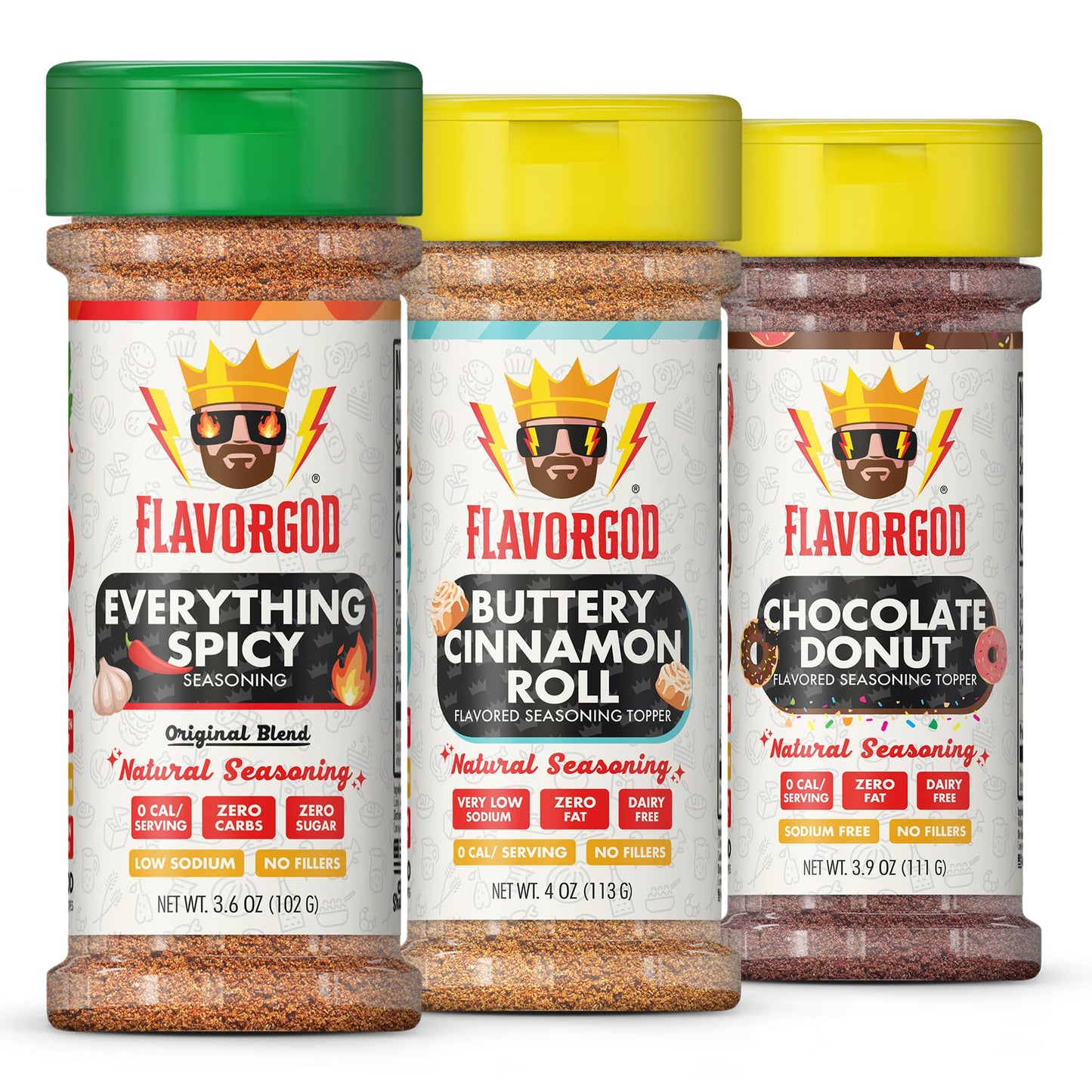Flavor God Sweet & Spicy Combo Pack - 3 All Natural Spice Blends - Large Size - Perfect for Seasoning and Toppers