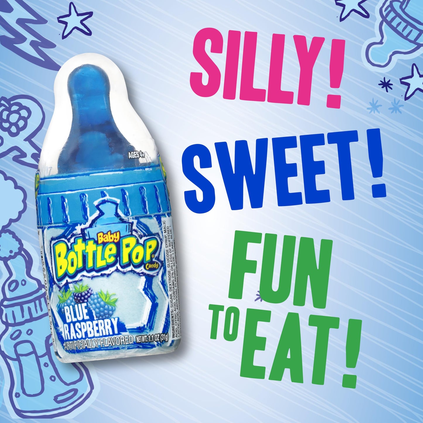 Baby Bottle Pop Colorfest Individually Wrapped Halloween Bulk Candy - Blue Raspberry Party Pack - 10 Fun Candy Lollipops W/ Powd