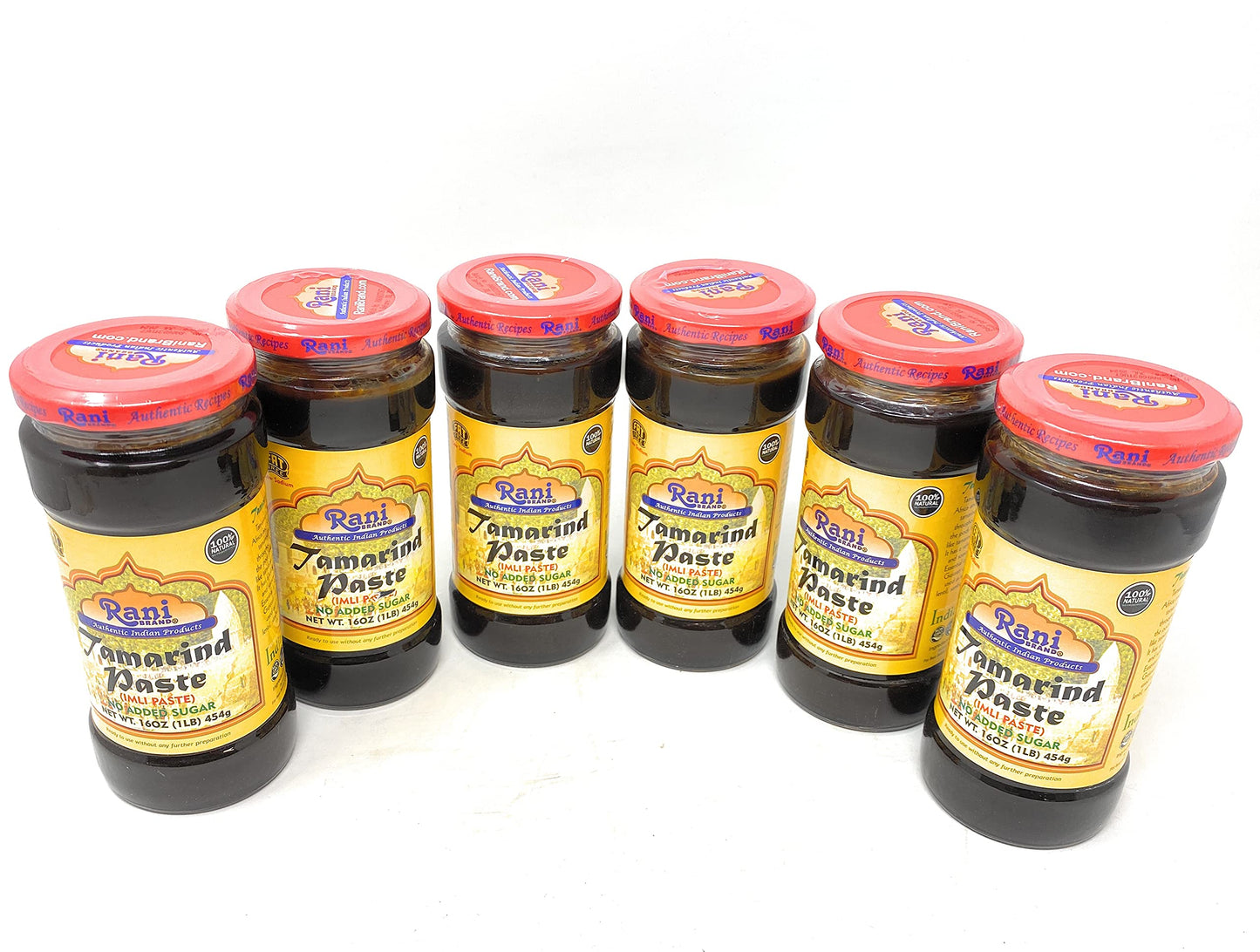 Rani Tamarind Paste Puree (Imli) 16oz (1lb) 454g Glass Jar, No added sugar, Pack of 5+1 FREE ~ All Natural | Vegan | Gluten Free