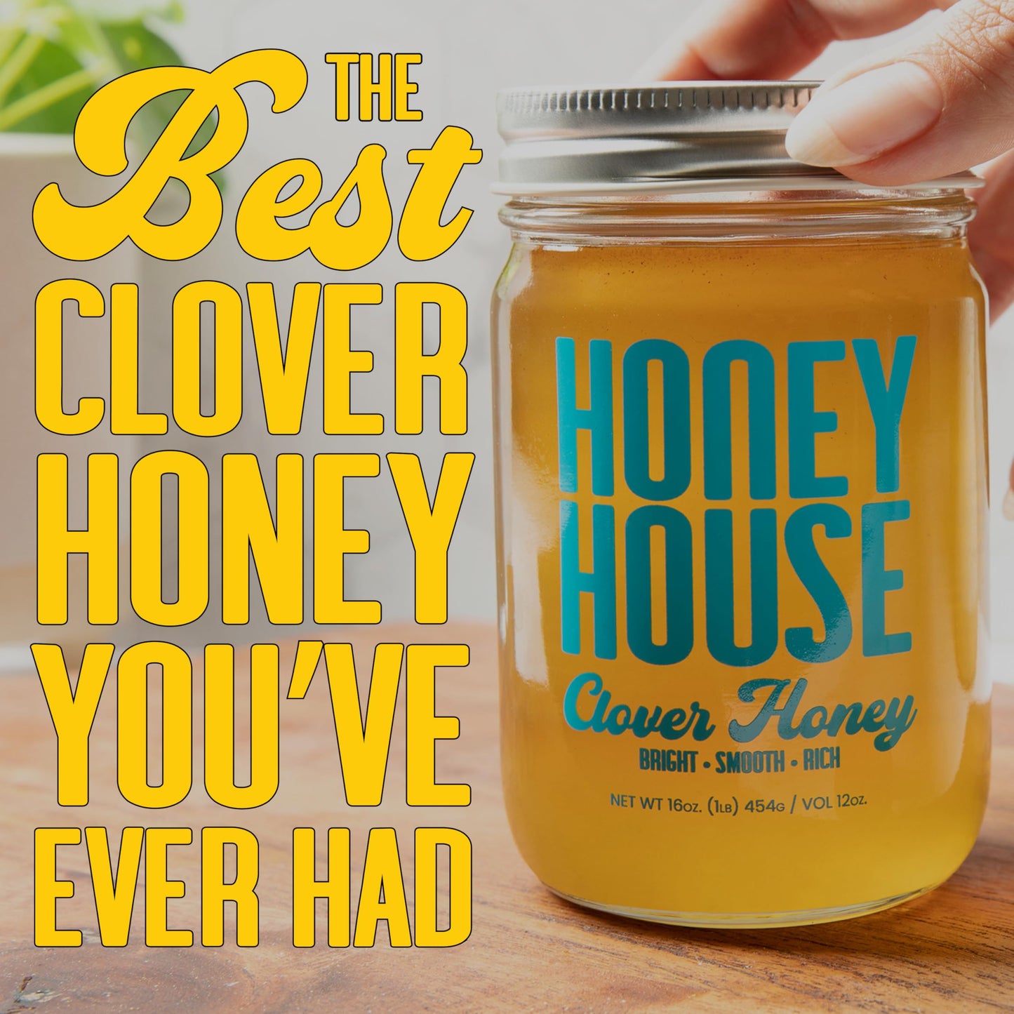 Honey House 100% Raw Clover | Pure & Unfiltered | Premium American-Sourced Natural Sweetener | 12Oz Glass Jar | Nutrient-Rich |