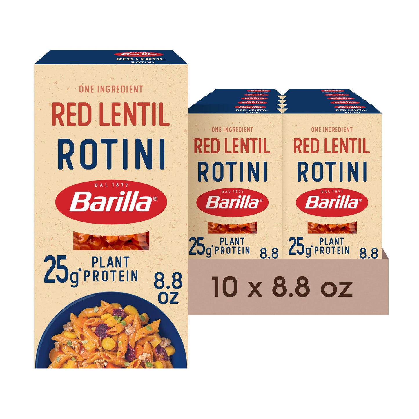 Barilla Red Lentil Rotini Pasta, 8.8 oz (Pack of 10) - Gluten Free, Non GMO & Kosher - Plant Based Protein Pasta