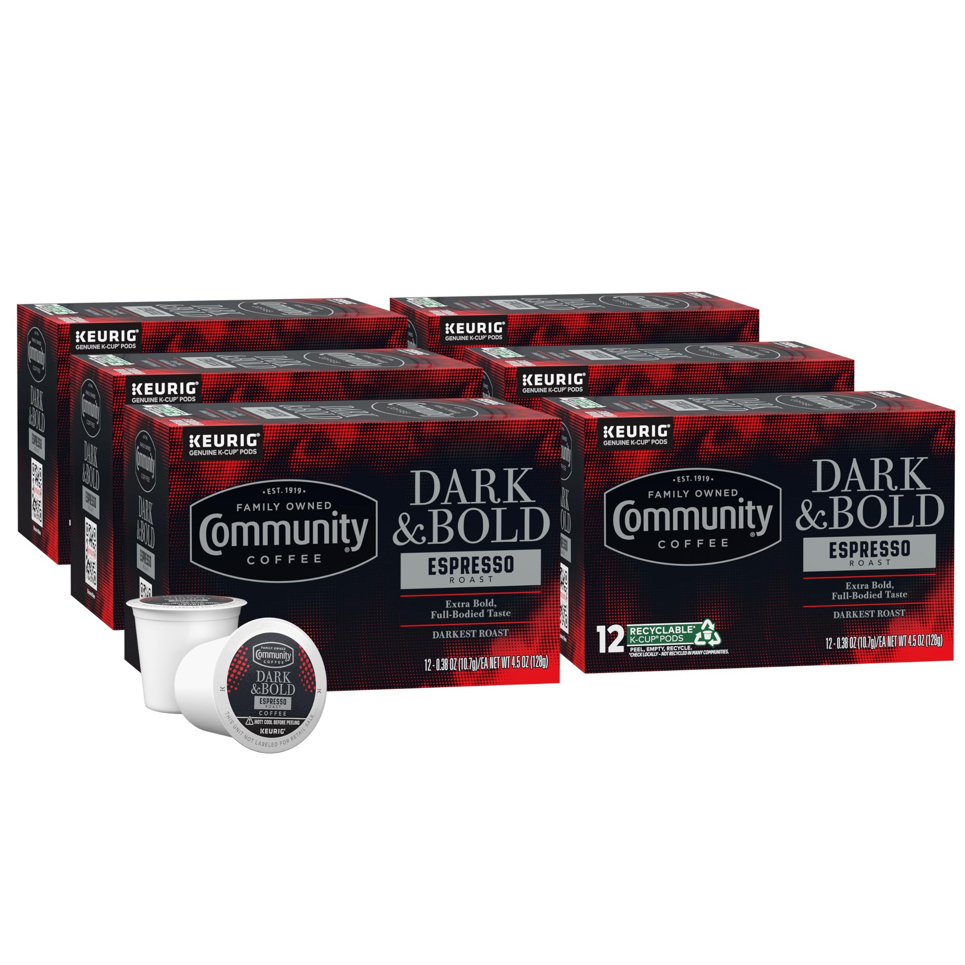 Community Coffee Dark & Bold Espresso Roast Coffee Pods  72 count  Extra Dark Roast Compatible with Keurig 2.0 K-Cup malt-inspired  12 Count (Pack of 6)