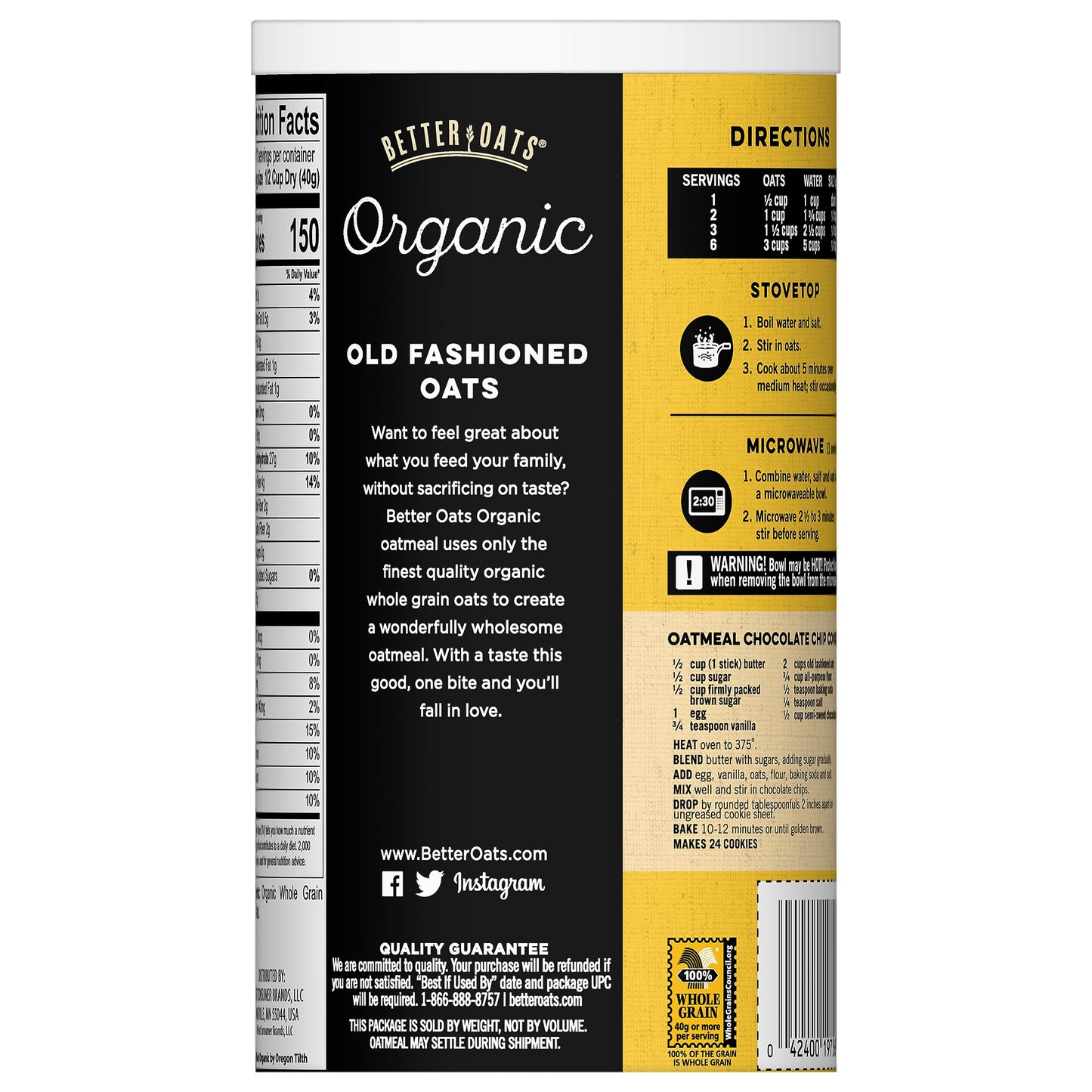 Better Oats Organic Old Fashioned Oats, Organic Rolled Oats For Overnight Oats, Hot Cereal, And Other Homemade Oatmeal Recipes,