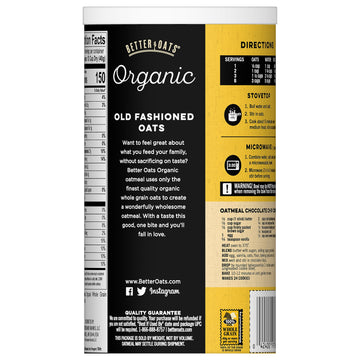 Better Oats Organic Old Fashioned Oats, Organic Rolled Oats For Overnight Oats, Hot Cereal, And Other Homemade Oatmeal Recipes,
