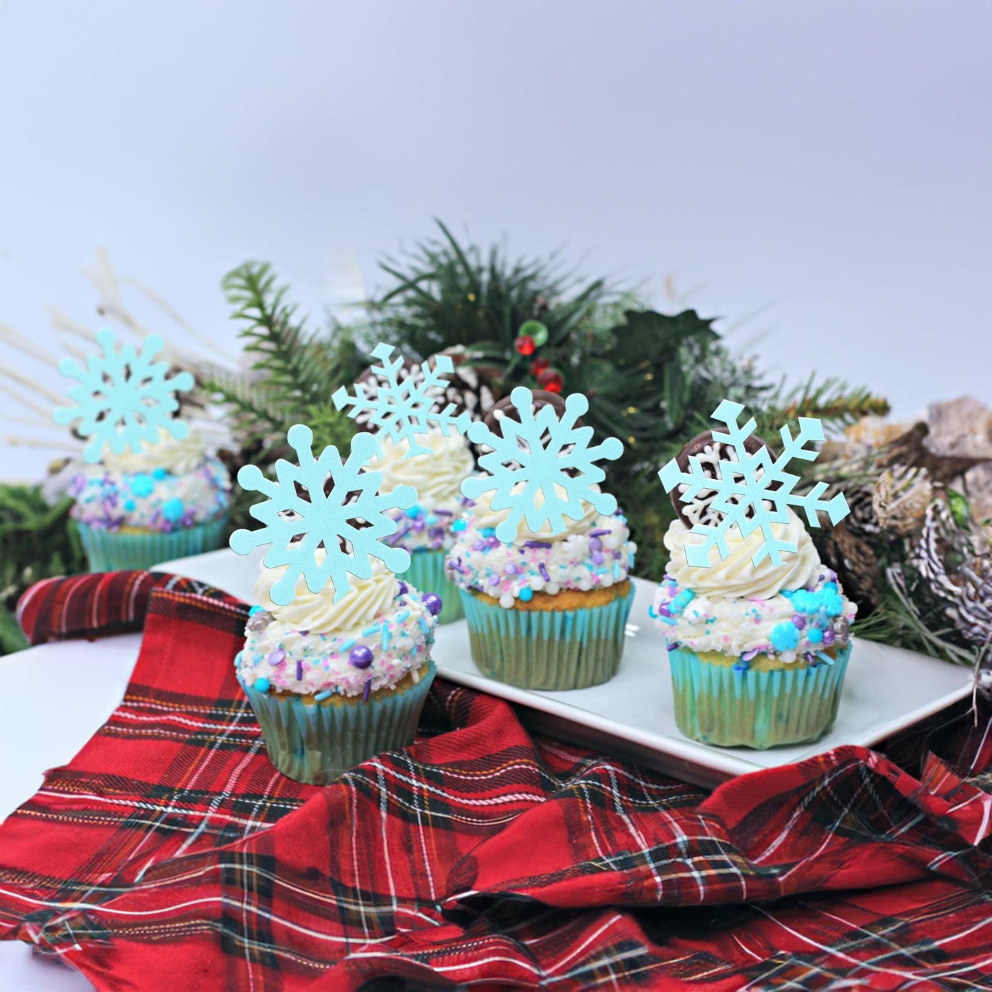 Gyufise 60Pcs Edible Snowflakes Cupcake Toppers - Snowflake Cake Decorations Wafer Paper Sprinkles For Christmas Winter Holiday Theme Party Supplies Blue