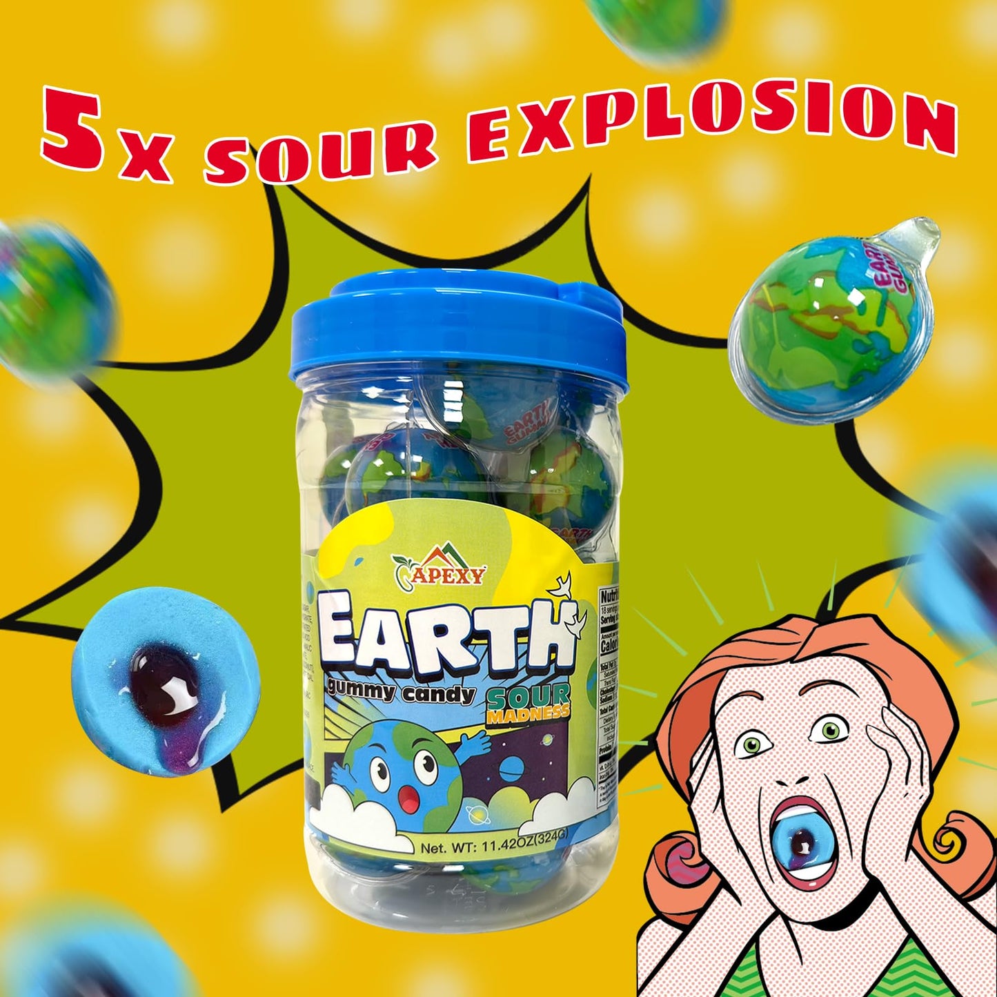 Apexy Sour Planet Gummies - With Fruity Liquid Center Eyeball Candy For Halloween, Birthday, Trick Or Treat, Party Candy - Jelly