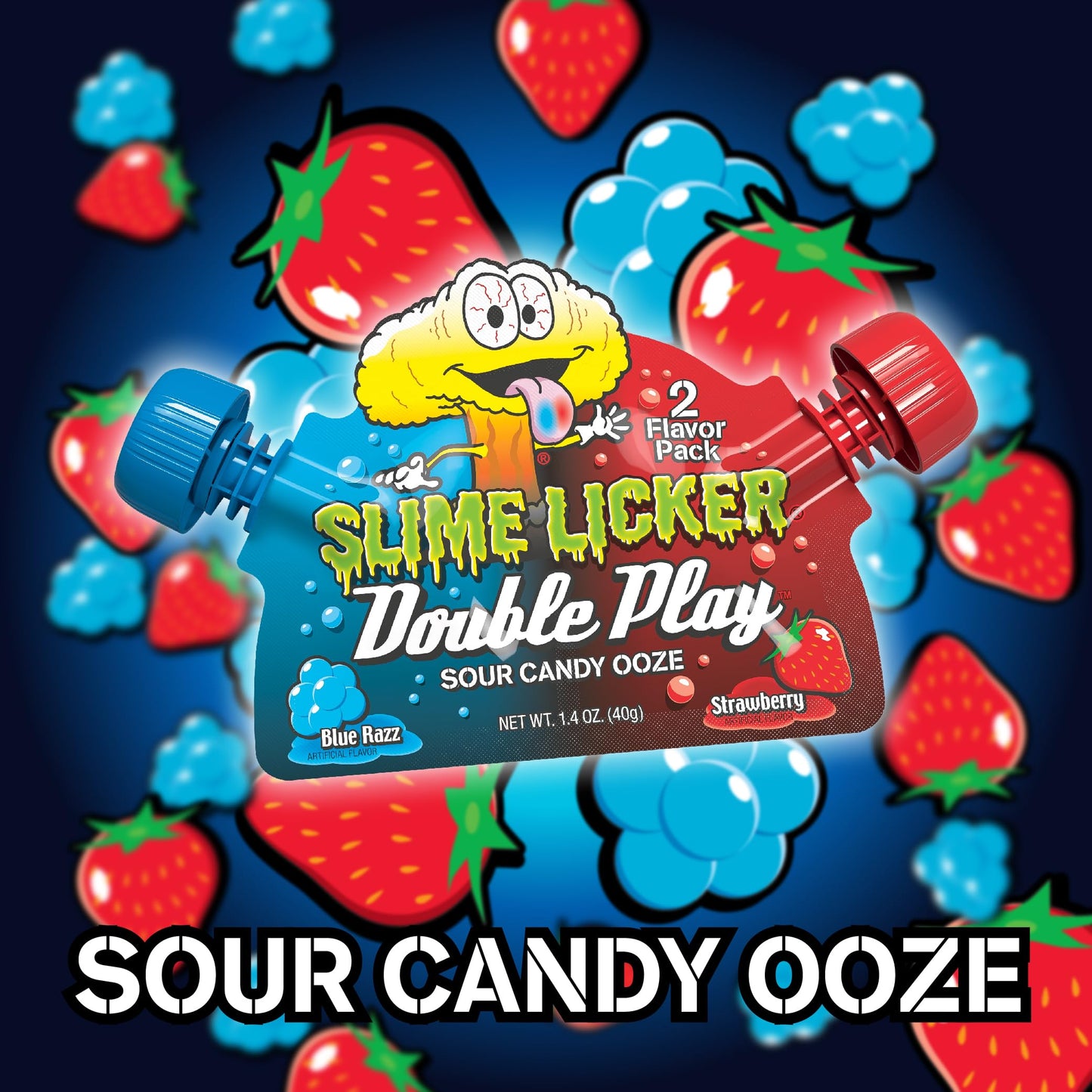Toxic Waste - Slime Licker Double Play - Sour Candy Ooze - Strawberry & Blue Razz Flavored - 1.4 Oz - 3-Pack
