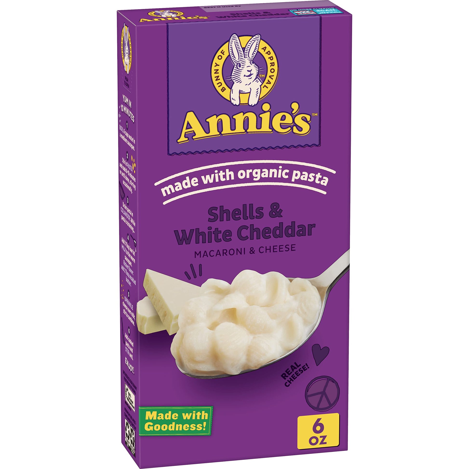 Annies Shells and White Cheddar, Made with Organic Pasta and Real Cheese, 6 oz