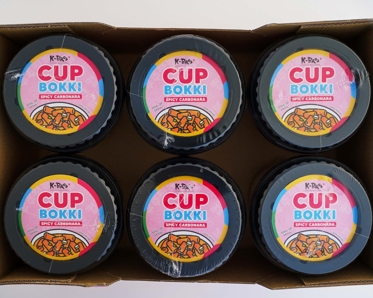 CupBokki Korean Tteokbokki Rice Cakes, Spicy Carbonara Flavor, 6 Pack - Authentic Korean Rice Cake Jjajang from the Korean Bros