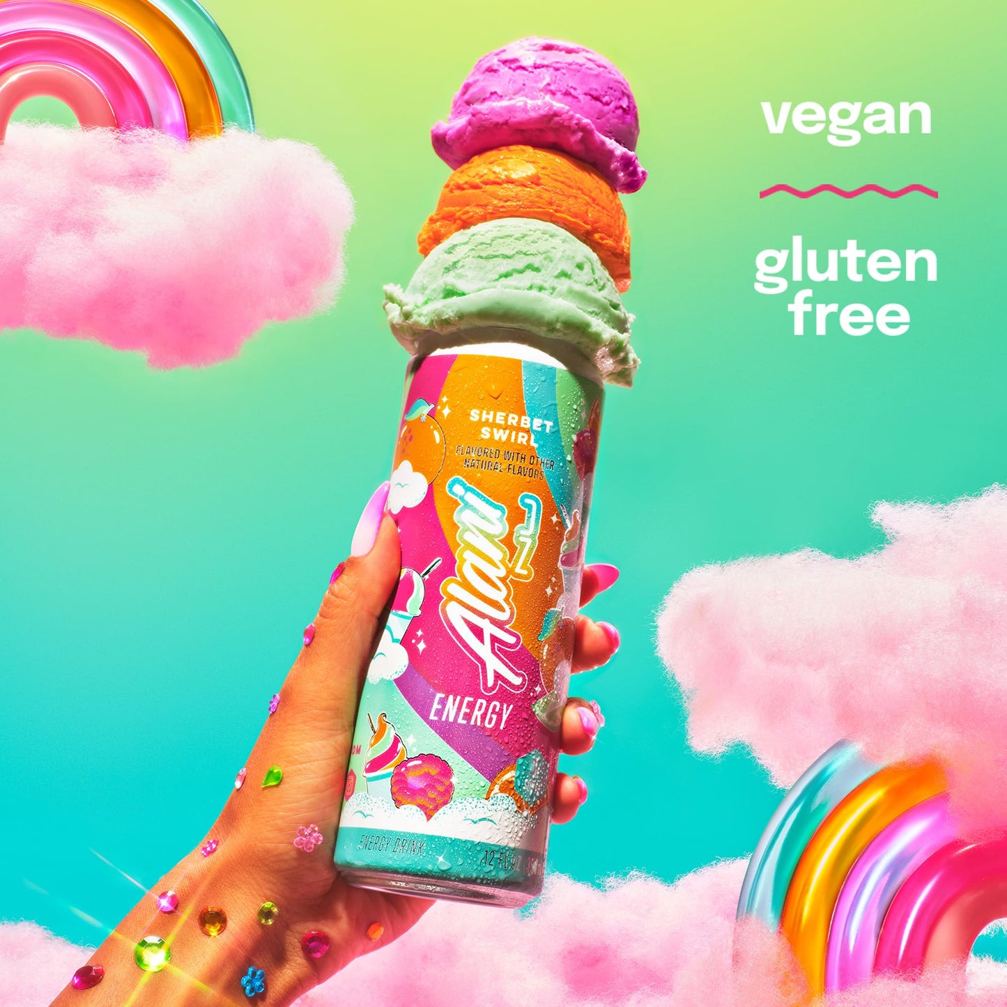 Alani Nu SHERBET SWIRL Sugar Free  Low Calorie Energy Drinks  200mg Caffeine  Biotin B Vitamins  Zero Sugar  10 Calories  12 Fl Oz Cans  24 Pack