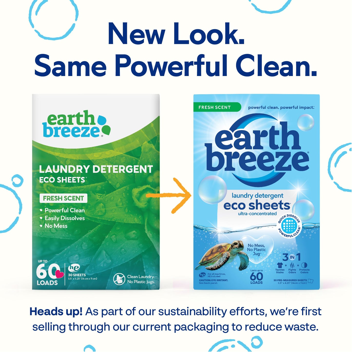 Earth Breeze Laundry Detergent Sheets - Fresh Scent - No Plastic Jug (60 Loads) 30 Sheets, Liquidless Technologya