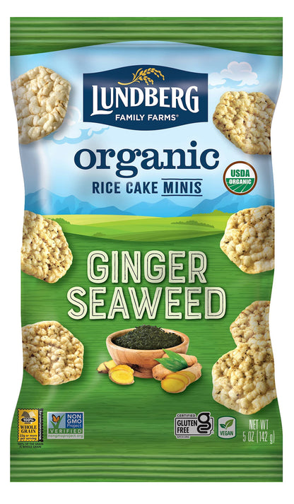 Lundberg Organic Ginger Seaweed Rice Cake Minis, 5oz, Gluten-Free, Vegan, Whole Grain, USDA Certified Organic, Non-GMO Project V