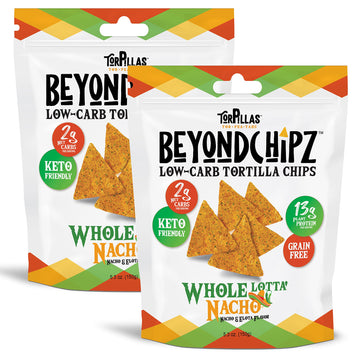 Beyondchipz Low Carb Tortilla Chips, Whole Lotta' Nacho, Keto Friendly, Gluten Free, 5.3Oz Bag, Pack Of 2