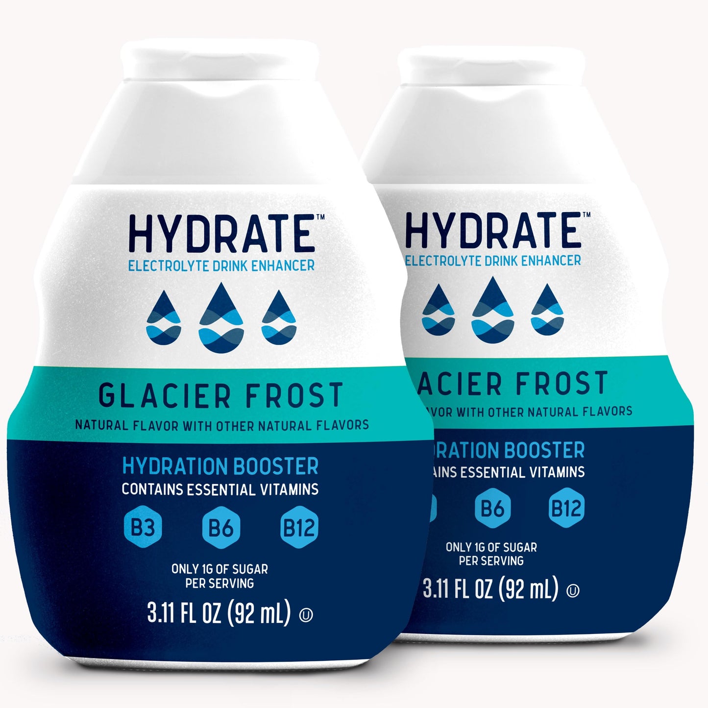 Hydrate Electrolyte Liquid Drink Enhancer Drops  Low Sugar  Low Calorie  Natural Flavor Hydration Mix with Essential Vitamins B3 B6 B12 (Glacier Frost (2 Pack))