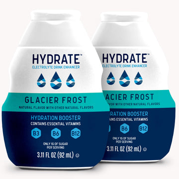 Hydrate Electrolyte Liquid Drink Enhancer Drops  Low Sugar  Low Calorie  Natural Flavor Hydration Mix with Essential Vitamins B3 B6 B12 (Glacier Frost (2 Pack))