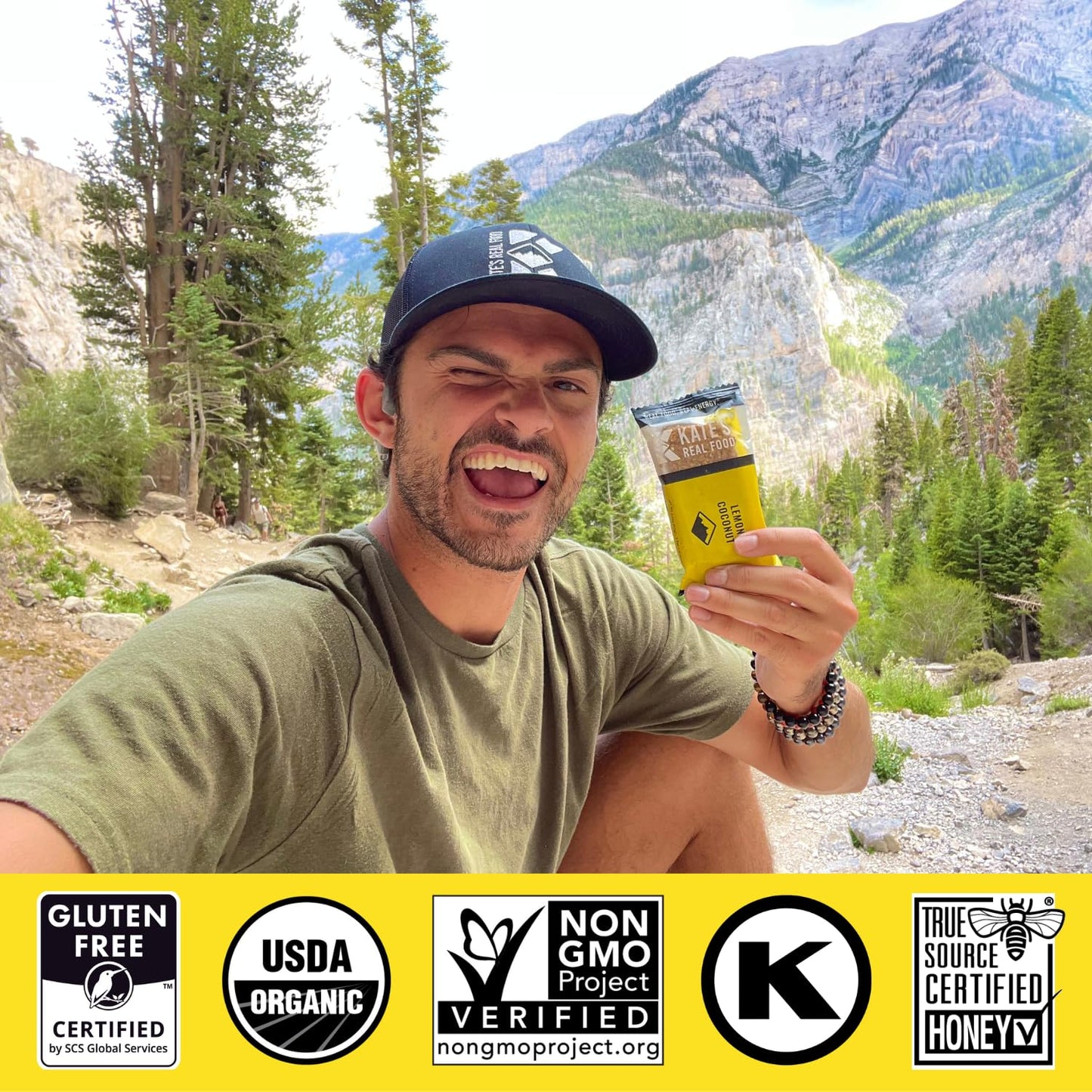Kates Real Food Organic Granola Bars - Lemon Coconut (2.2 oz  Pack of 12) - Organic Energy Bars Made with Gluten Free Oats - Non GMO  Soy Free  Whole Grains  and All Natural - Healthy Snacks