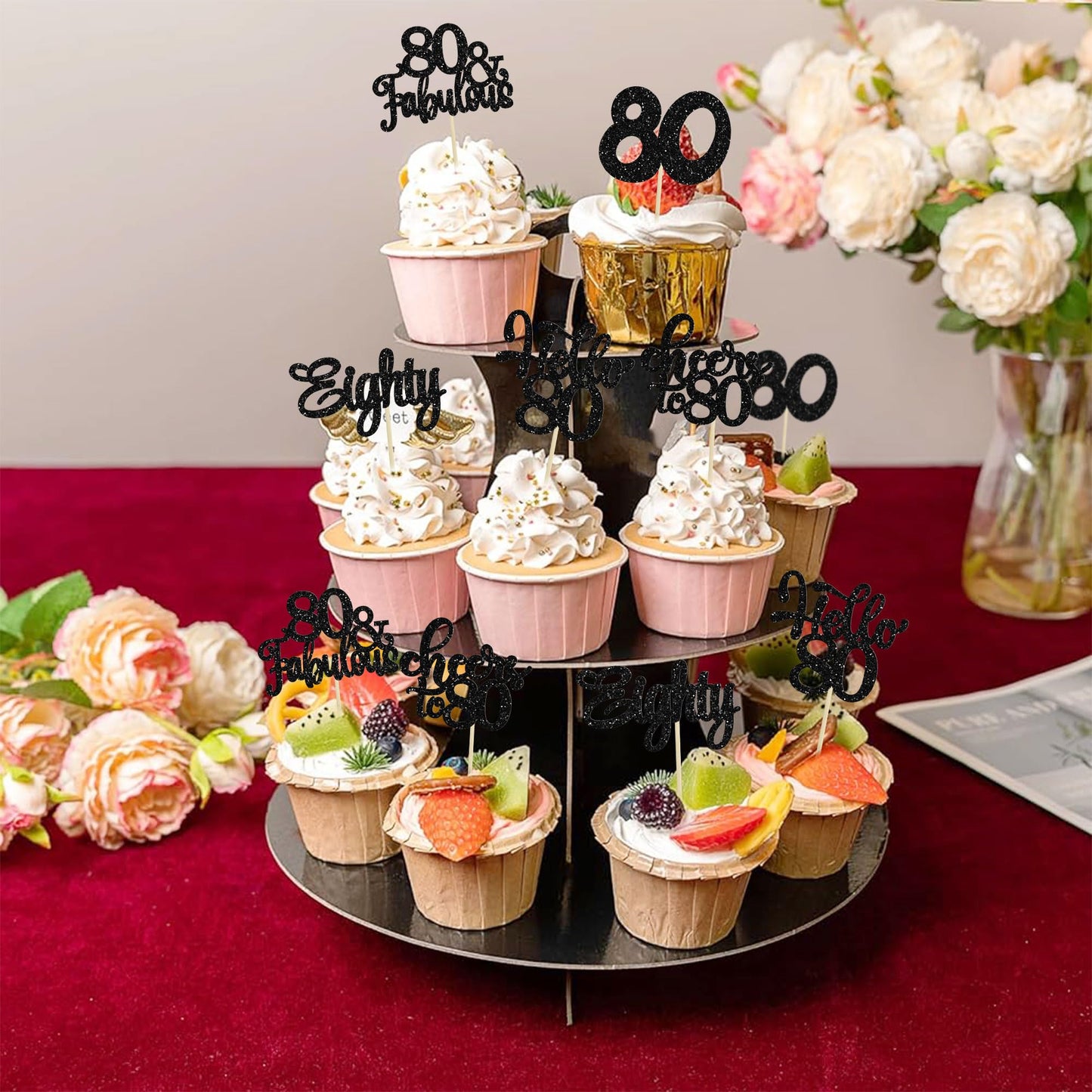 30Pcs Happy 80Th Birthday Cupcake Toppers Eighty Cheers To 80 Years Old Birthday Cupcake Picks For Happy 80Th Birthday Anniversa