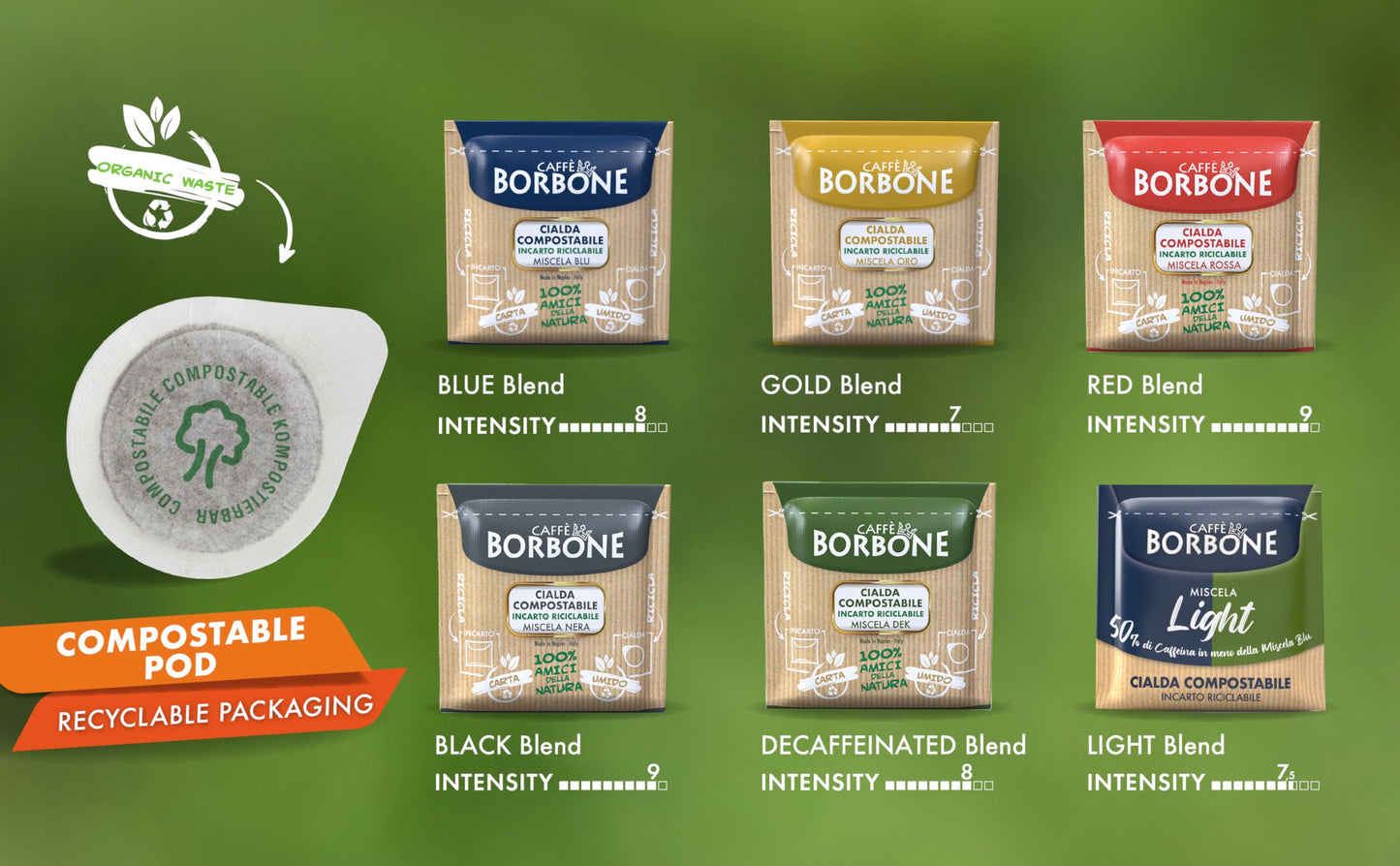 Caffe Borbone 50 Single Served Espresso Coffee Pods, Blue Blend With Refined Taste, Powerful Character And Intense Aroma, Roaste