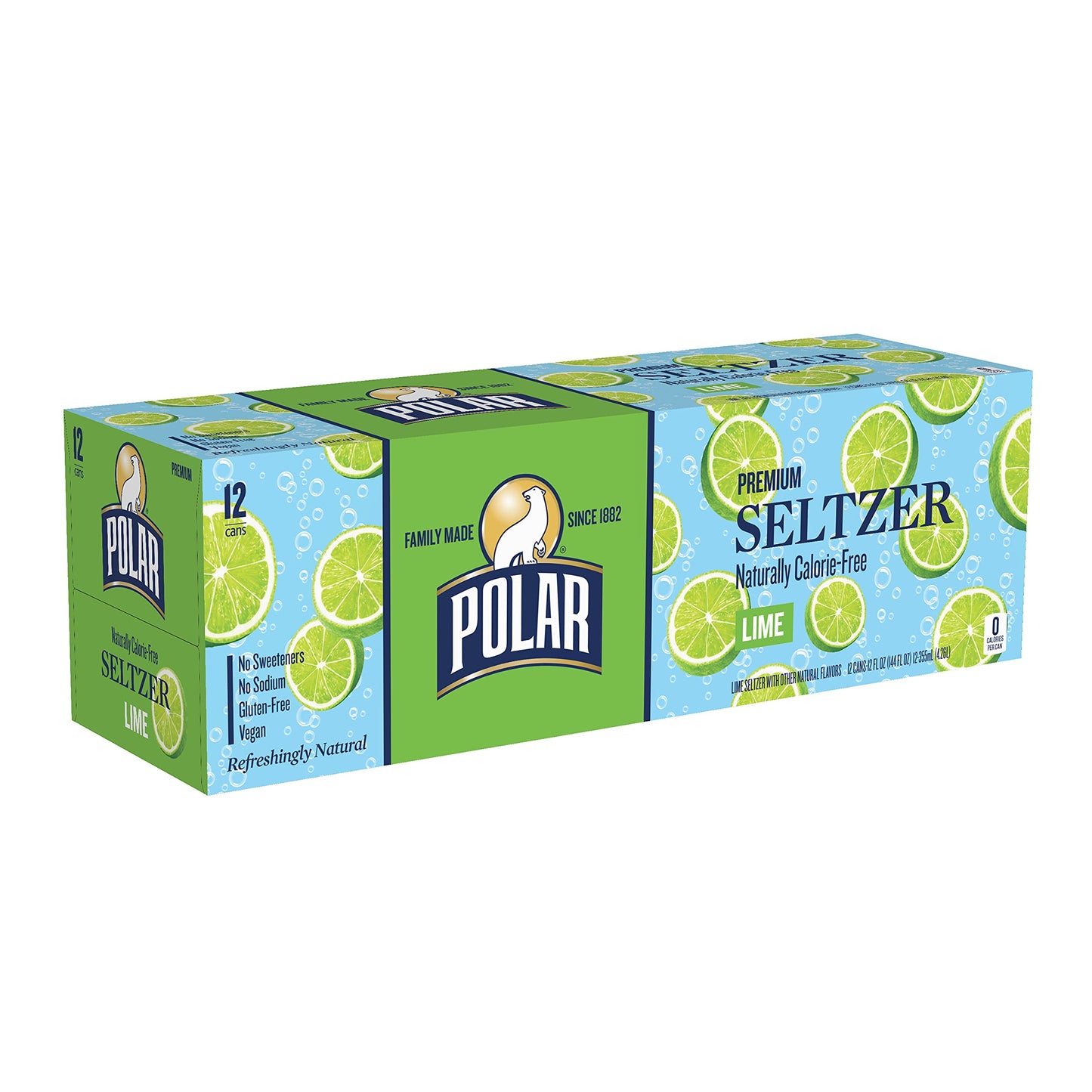 Polar Seltzer Water Lime, 12 Fl Oz Cans, 12 Pack