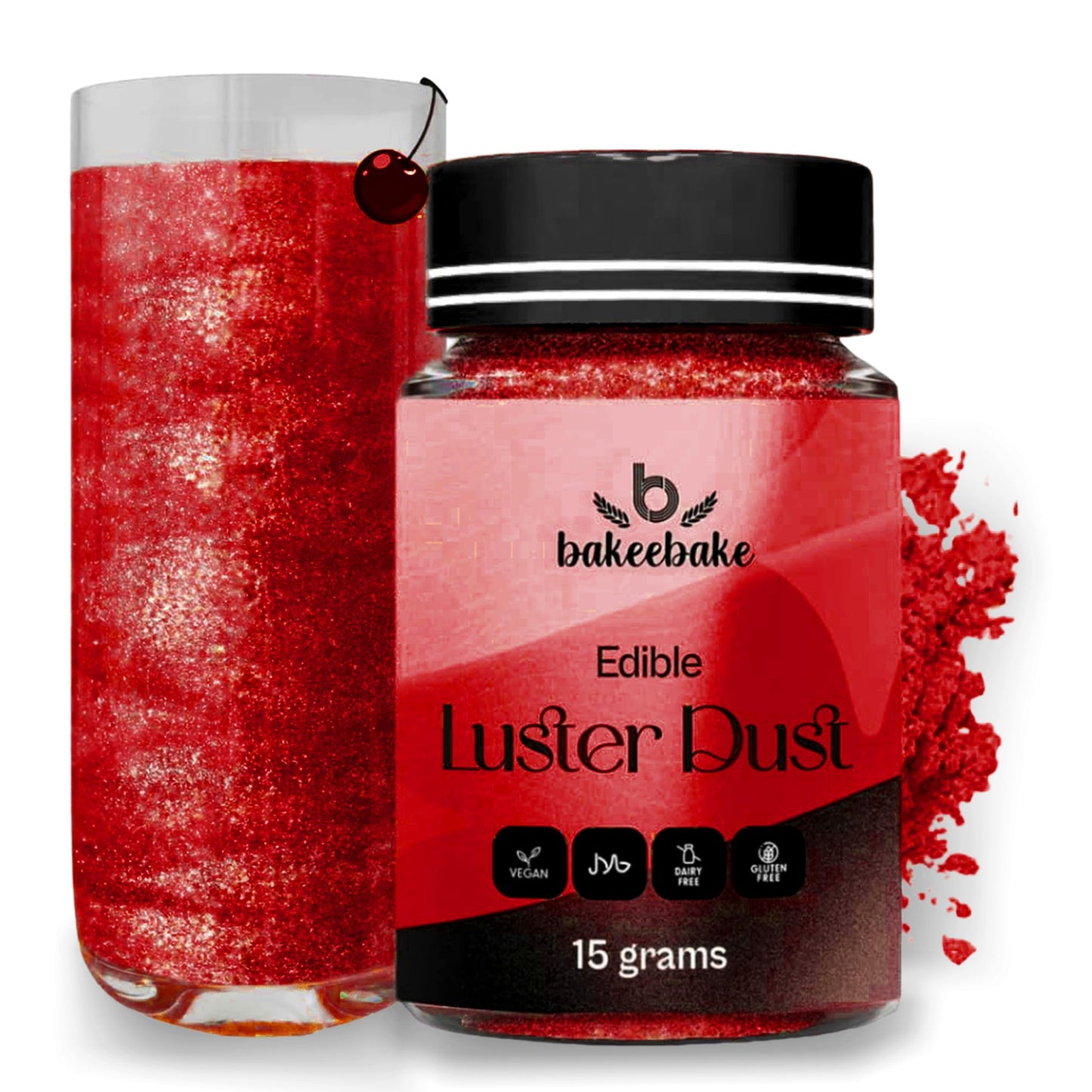 Bakeebake Luster Dust Edible 15g - Edible Glitter for Drinks & Desserts - Gluten Free Edible Red Dust for Cake Decorating - Tast