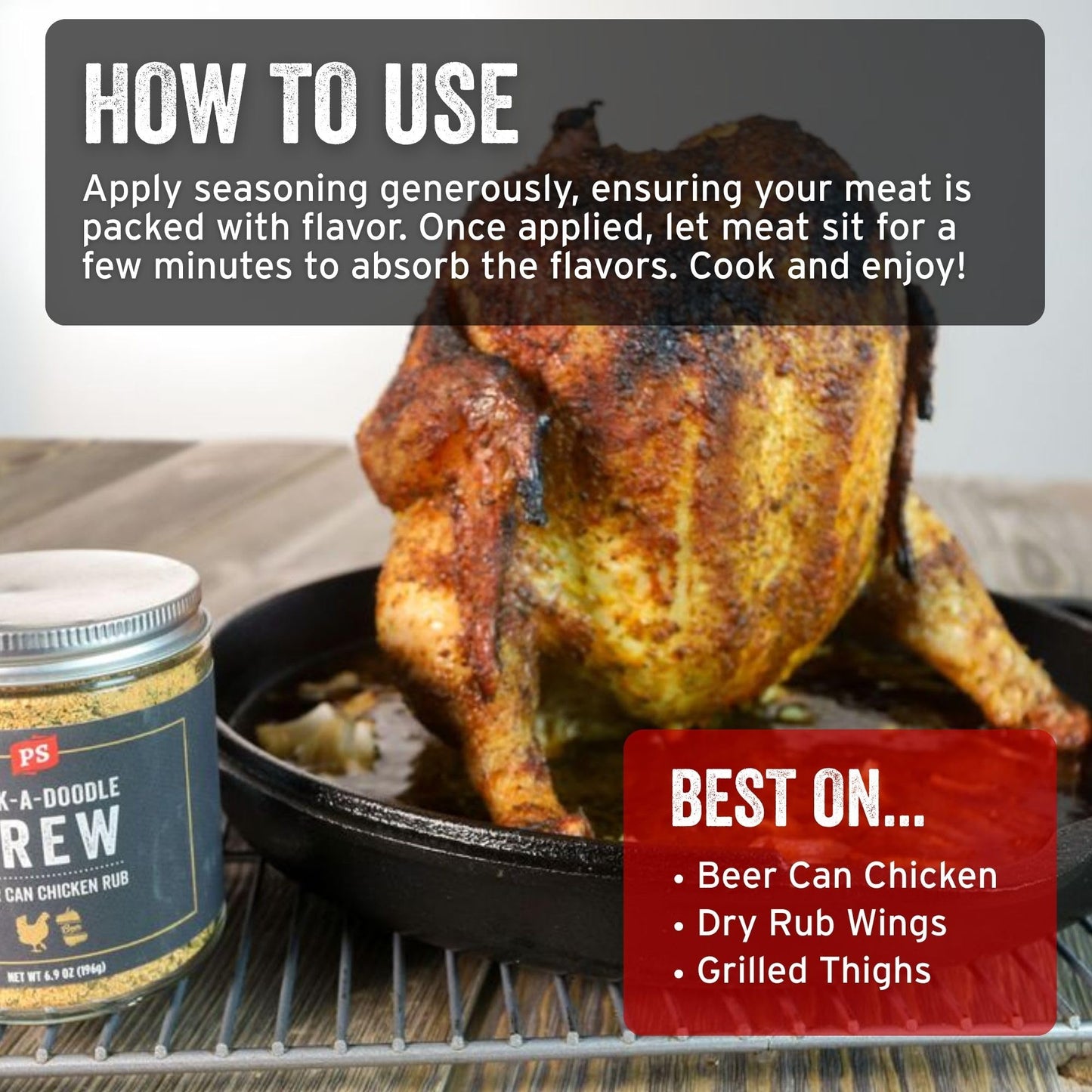 PS Seasoning malt-inspired Can Chicken Seasoning, BBQ Rub, Garlic & Paprika, 6.9 oz