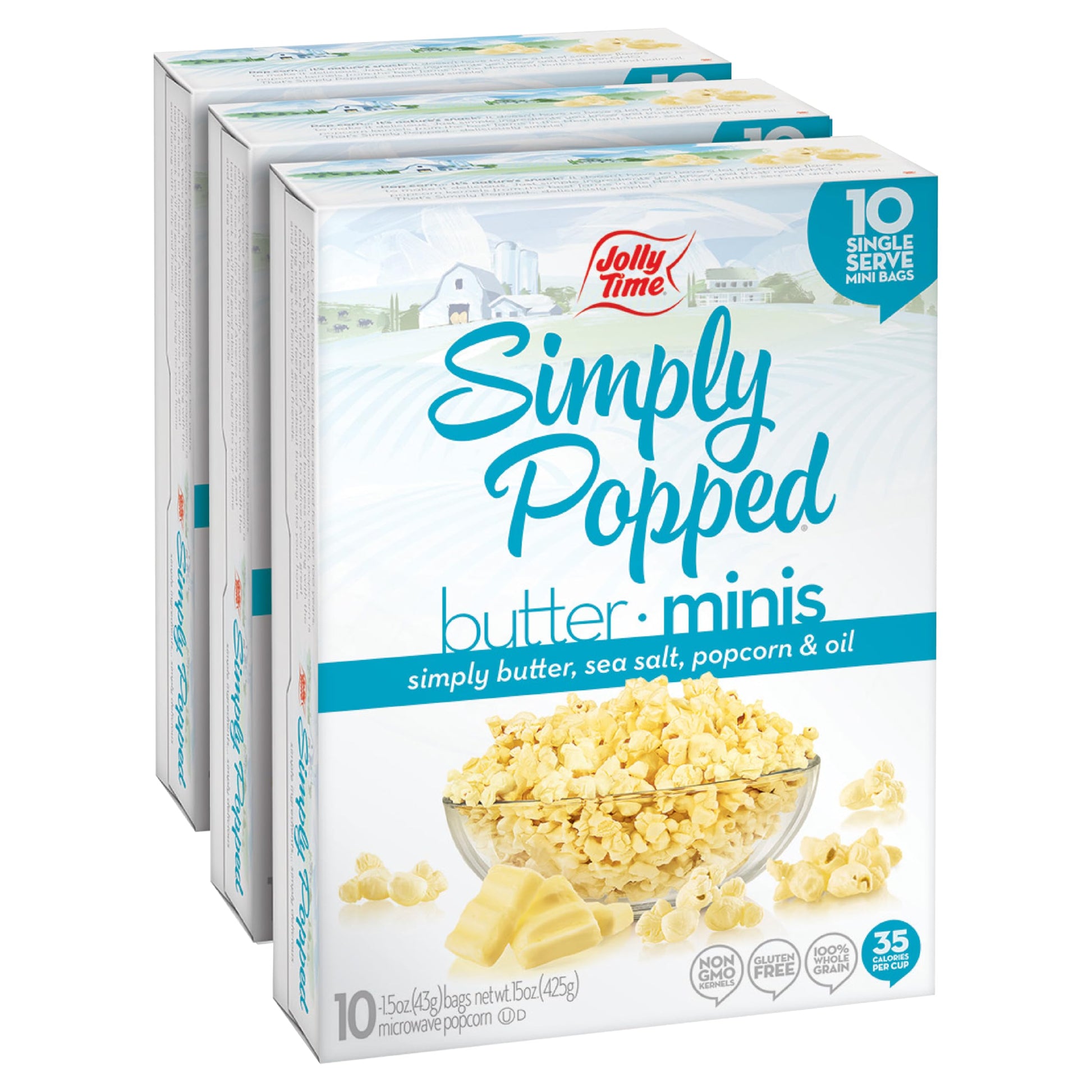 Jolly Time Simply Popped Minis, Lightly Salted Microwave Popcorn, 1.5Oz Personal Bag, 10 Bags Per Carton (Simply Popped Butter M