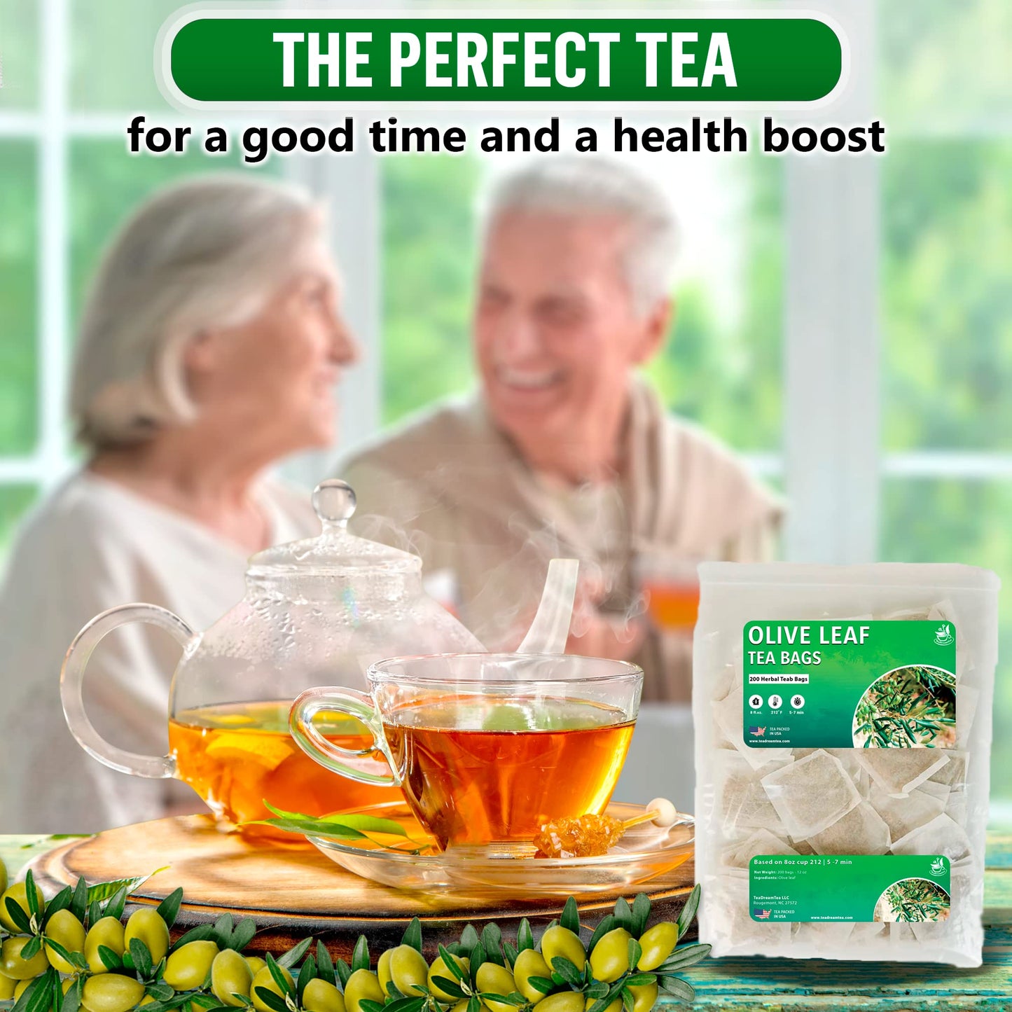 TeaDreamTea Olive Leaf Herbal Tea Bags - Caffeine Free - 200 Count Pack