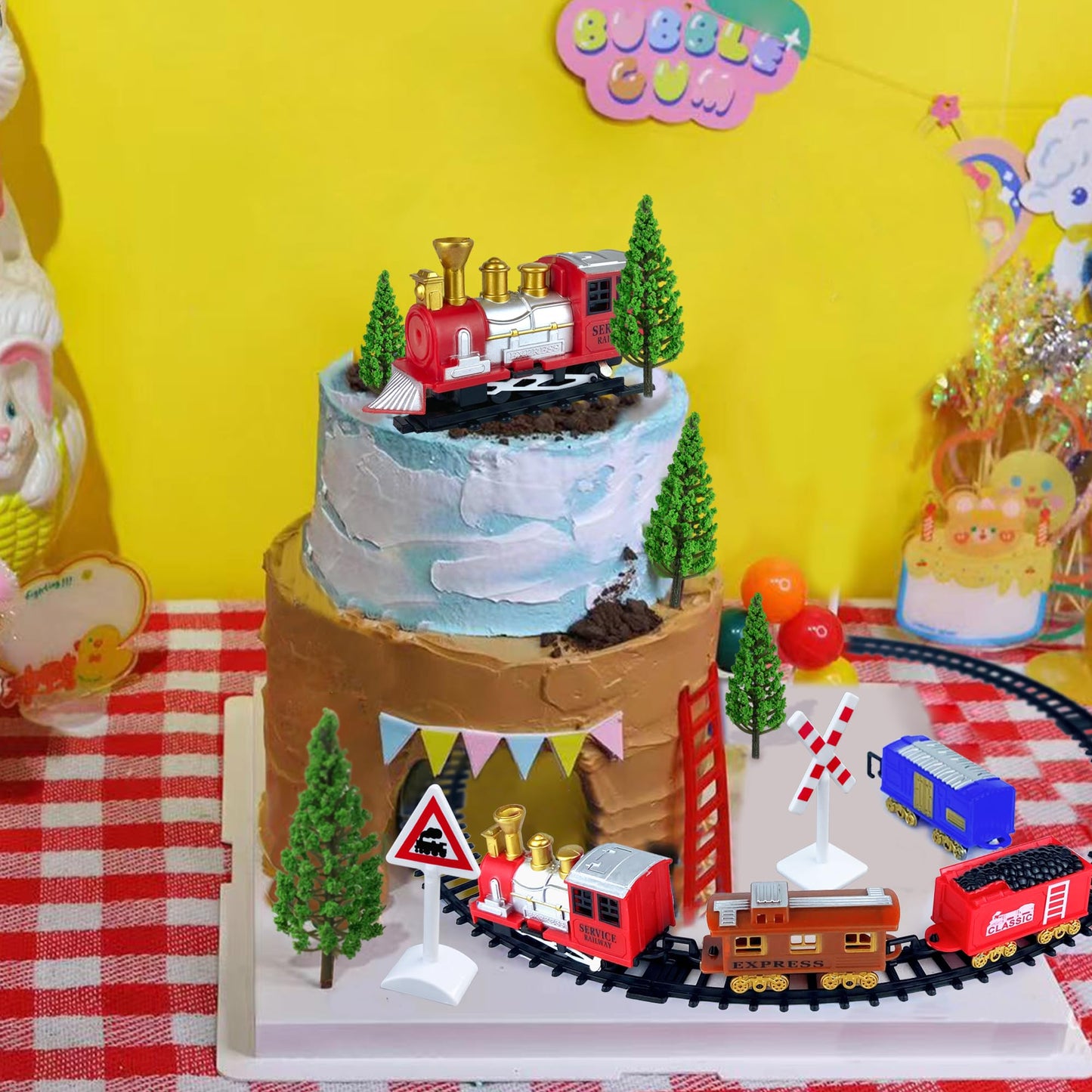 21Pcs Train Cake Decorations Train Cake Toppers Train Birthday Party Supplies Mini Train Toys Train Track Traffic For Birthday R